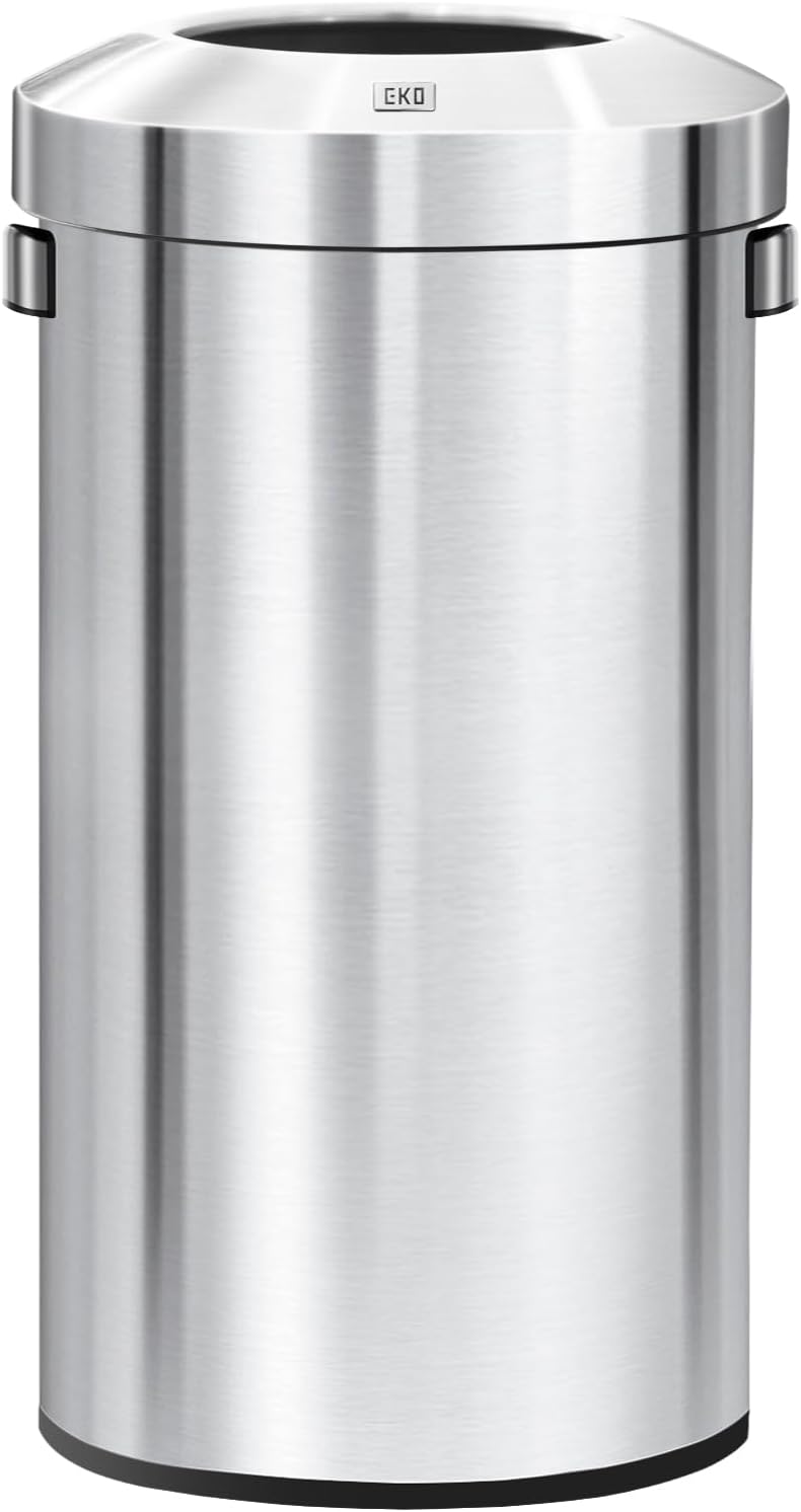 EKO Eternal 56L/15 Gallon Large Capacity Tall Commercial Trash Can, Round Open Top Waste Bin for Indoor and Outdoor, Black Steel Heavy-Duty, Durable Metal Garbage Bin for Home, Office, Restaurant