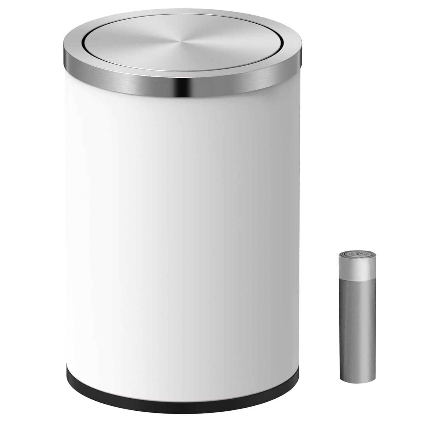 Mbillion Small Trash Can with Swing Lid 2.4 Gallons/9 Liter, Mini Trash Can with lid, Stainless Steel Cylindrical Garbage Can for Home and Office Bathroom Bedroom, for Ground and Desktop(Black)