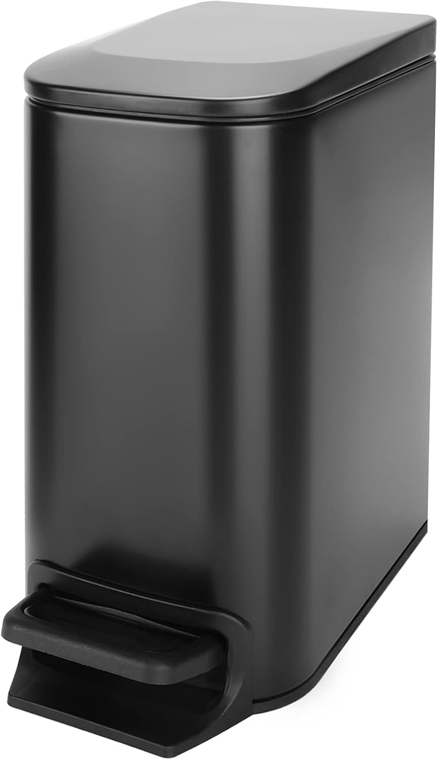Cesun Small Bathroom Trash Can with Lid Soft Close, Step Pedal, 6 Liter / 1.6 Gallon Stainless Steel Garbage Can with Removable Inner Bucket, Anti-Fingerprint Finish (Brown)