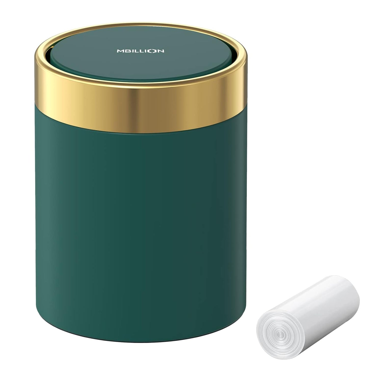 Mbillion Small Trash Can with Swing Lid 2.4 Gallons/9 Liter, Mini Trash Can with lid, Stainless Steel Cylindrical Garbage Can for Home and Office Bathroom Bedroom, for Ground and Desktop(Black)