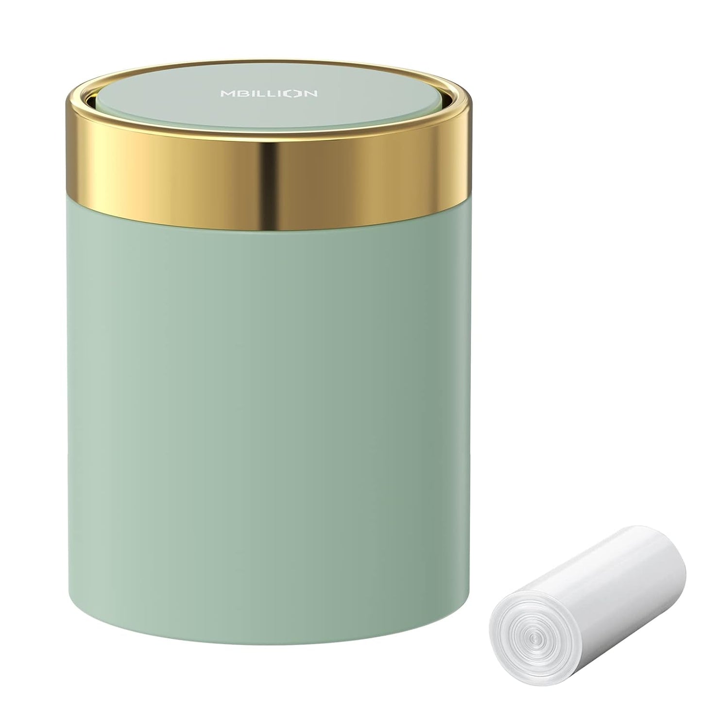 Mbillion Small Trash Can with Swing Lid 2.4 Gallons/9 Liter, Mini Trash Can with lid, Stainless Steel Cylindrical Garbage Can for Home and Office Bathroom Bedroom, for Ground and Desktop(Black)