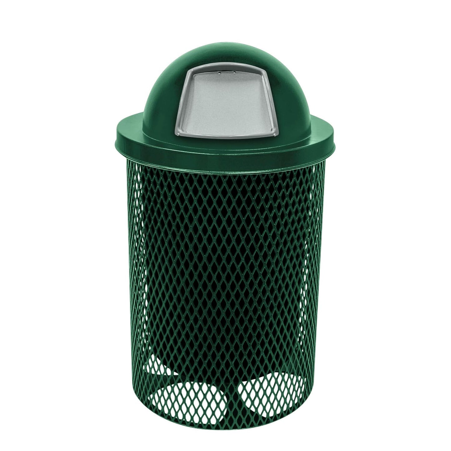 COATEDOUTDOORFURNITURE RFT-GRN Heavy Duty 32 Gallon Round Trash Receptacle, Liner Included, Green with Black Flat Top, Made in America