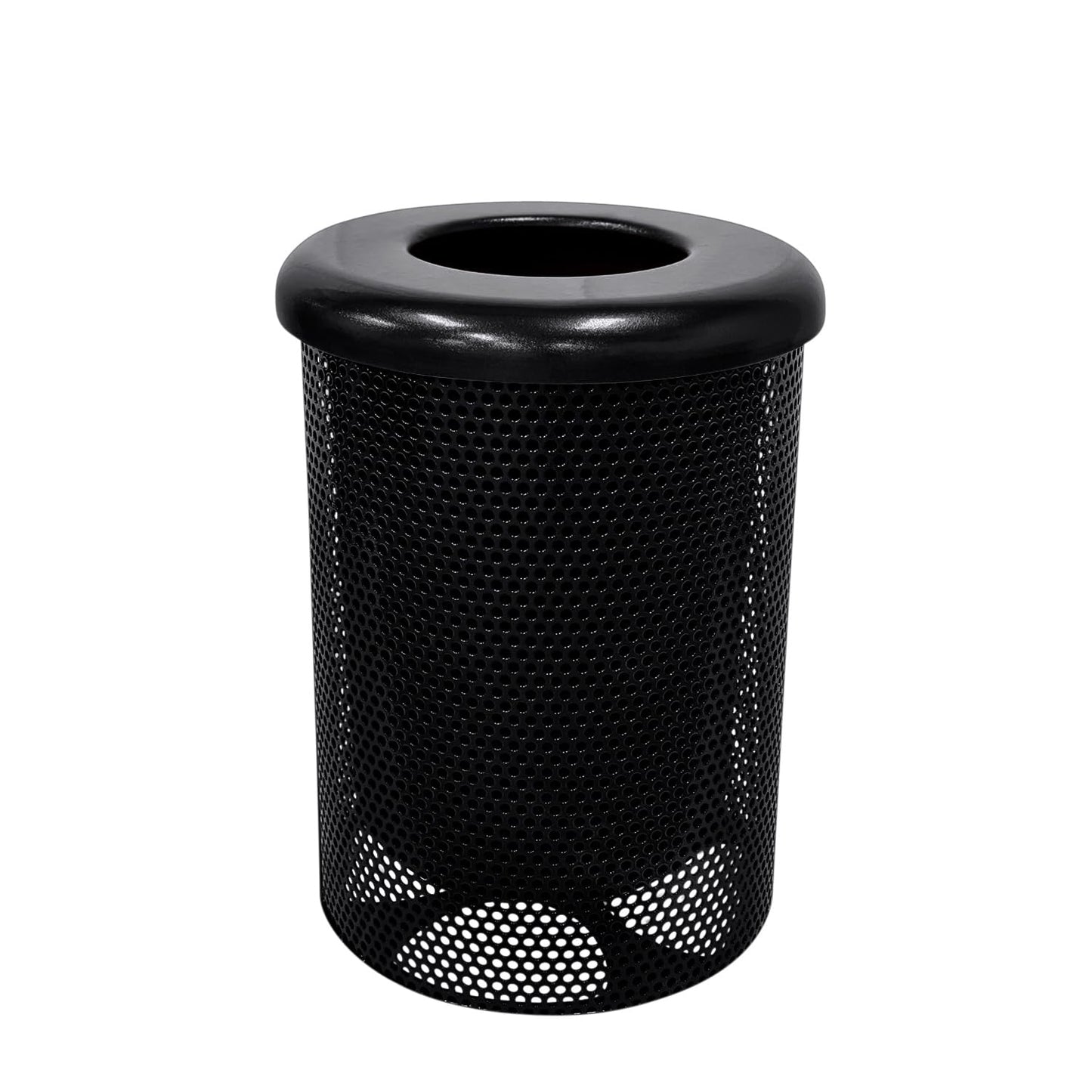 COATEDOUTDOORFURNITURE RFT-GRN Heavy Duty 32 Gallon Round Trash Receptacle, Liner Included, Green with Black Flat Top, Made in America