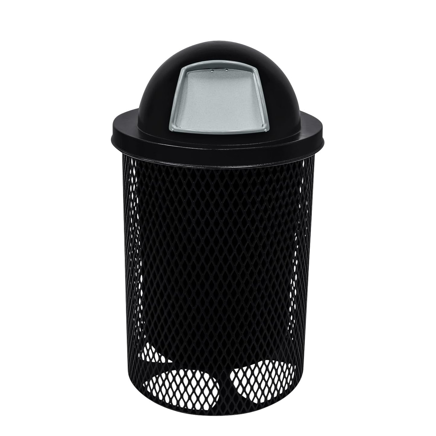 COATEDOUTDOORFURNITURE RFT-GRN Heavy Duty 32 Gallon Round Trash Receptacle, Liner Included, Green with Black Flat Top, Made in America