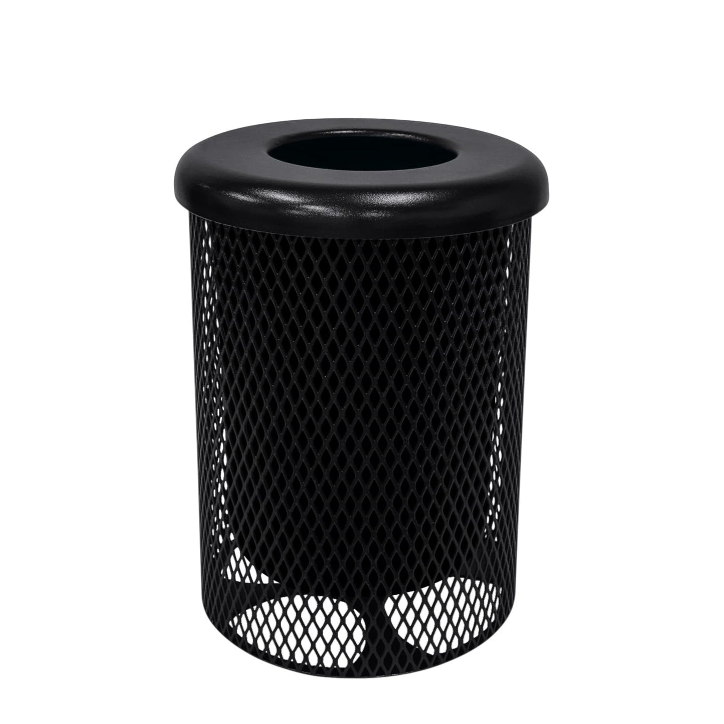 COATEDOUTDOORFURNITURE RFT-GRN Heavy Duty 32 Gallon Round Trash Receptacle, Liner Included, Green with Black Flat Top, Made in America