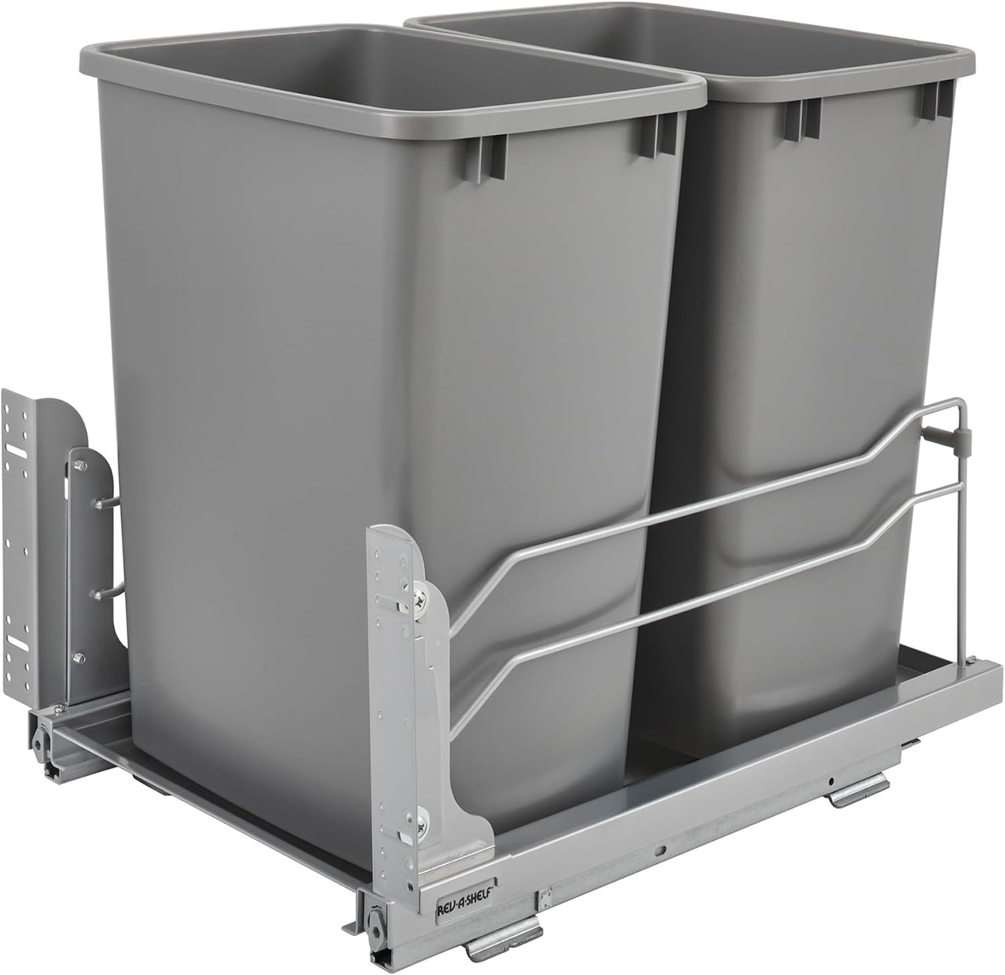 Rev-A-Shelf Double Trash Can Under Kitchen Cabinets Pullout, 35 Quart 8.75 Gallon with Soft-Close Slides, White, 53WC-1835SCDM-211