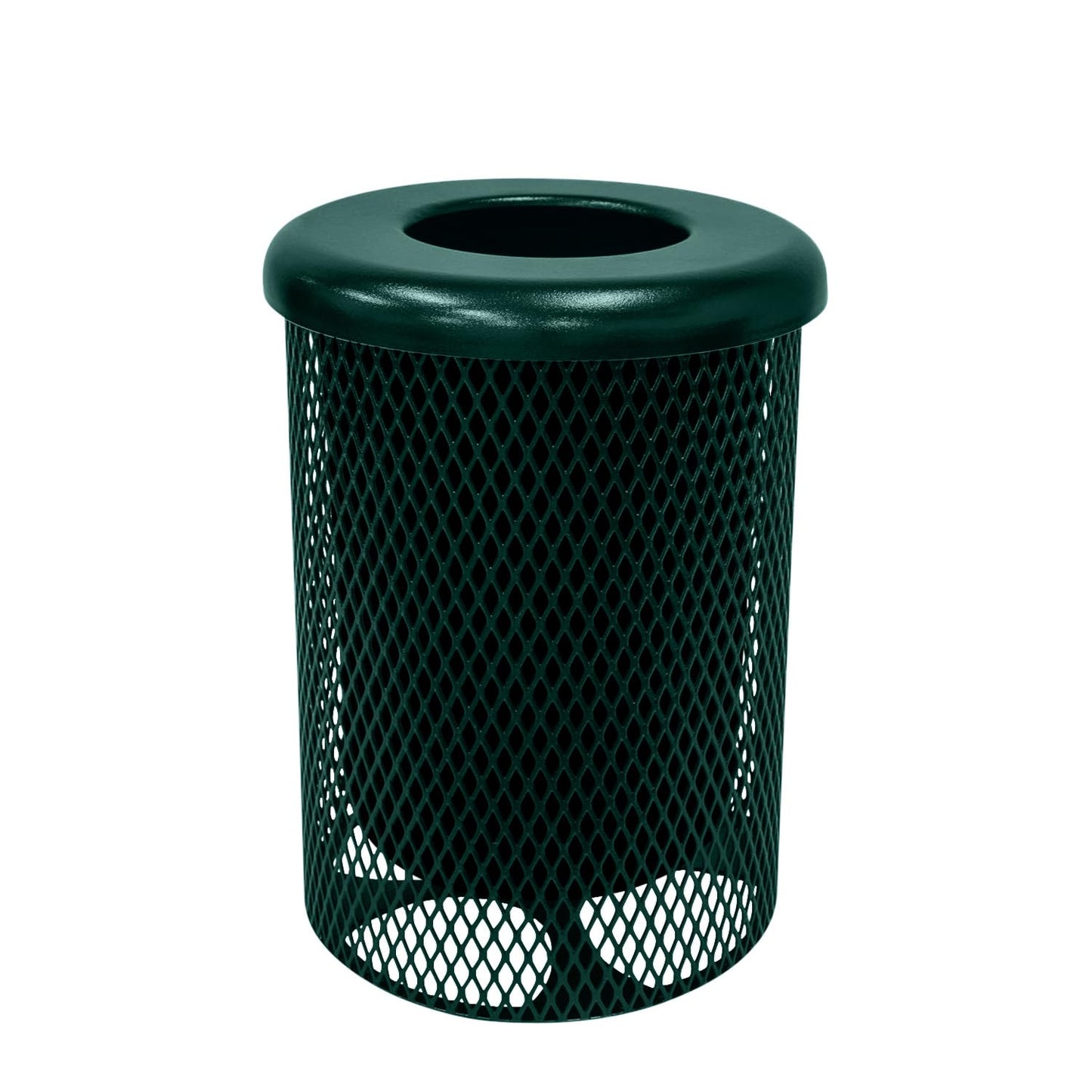 COATEDOUTDOORFURNITURE RFT-GRN Heavy Duty 32 Gallon Round Trash Receptacle, Liner Included, Green with Black Flat Top, Made in America