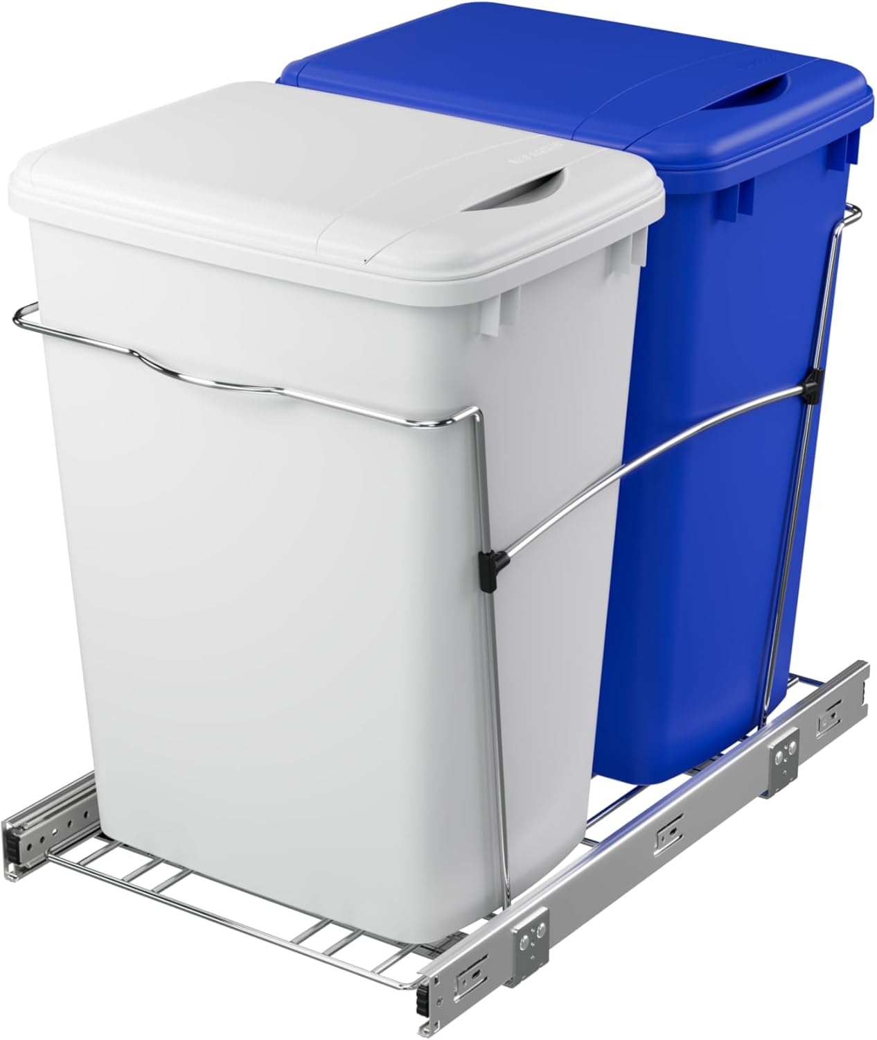 Rev-A-Shelf Double Pullout Trash Can for Kitchen Cabinets 35 Qt Garbage Recycling Bin on Full Extension Slides, Black, RV-18KD-18C S