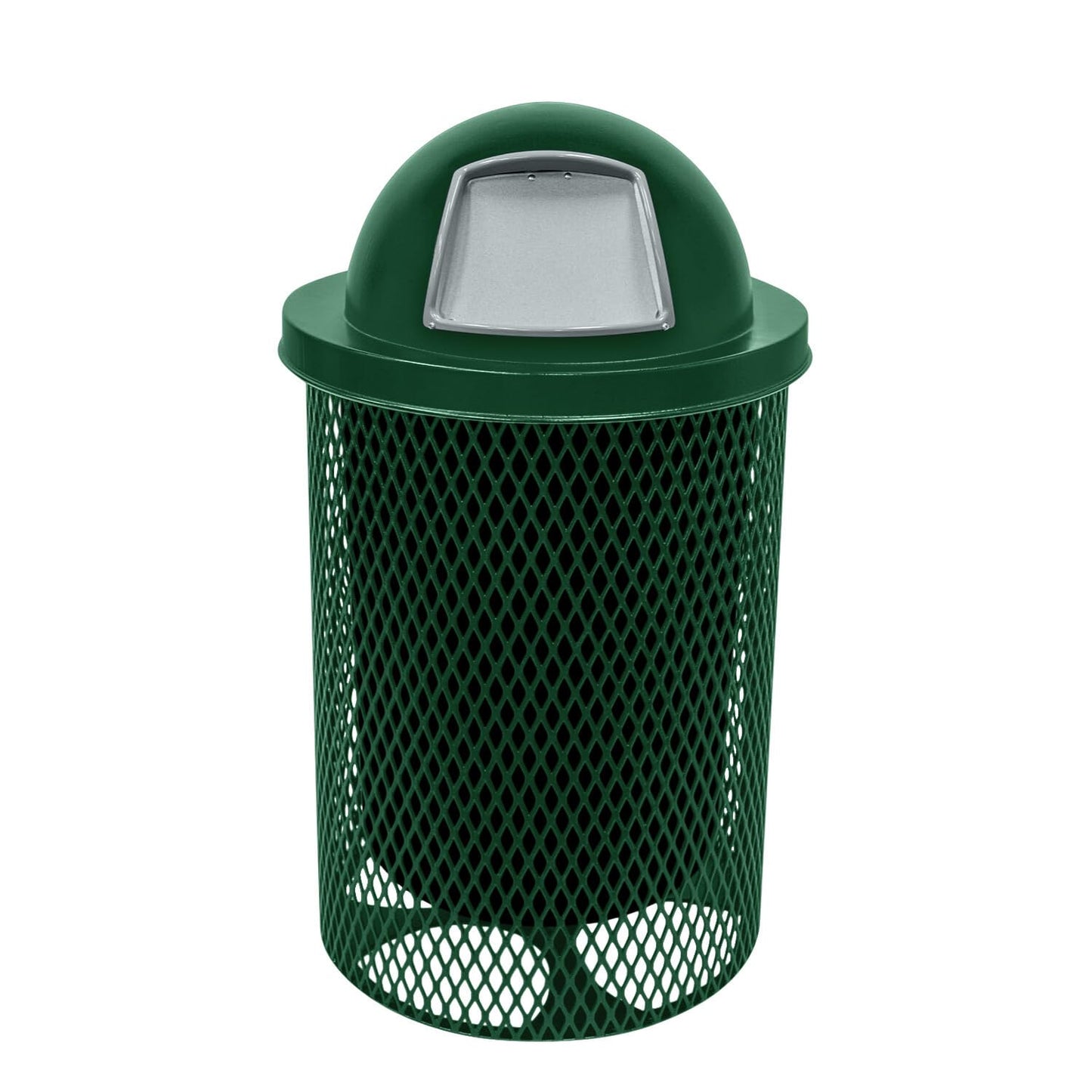 COATEDOUTDOORFURNITURE RFT-GRN Heavy Duty 32 Gallon Round Trash Receptacle, Liner Included, Green with Black Flat Top, Made in America