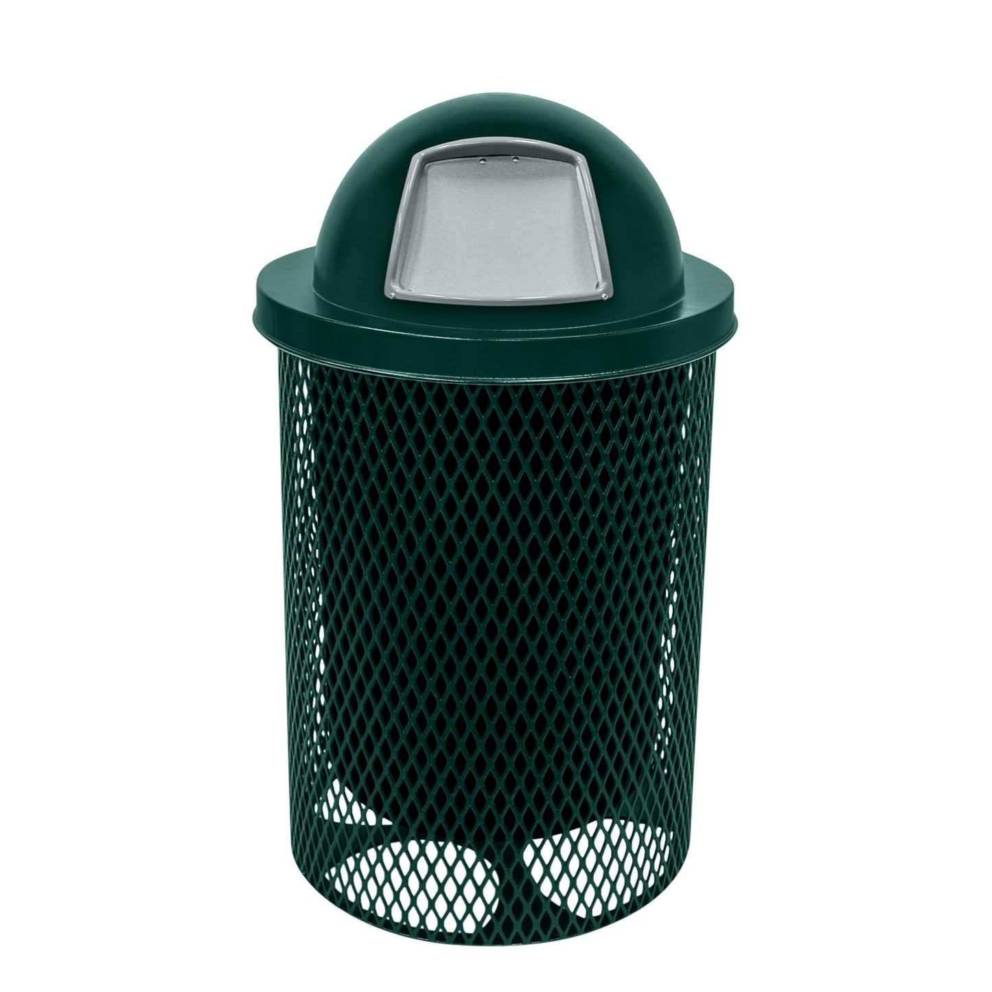 COATEDOUTDOORFURNITURE RFT-GRN Heavy Duty 32 Gallon Round Trash Receptacle, Liner Included, Green with Black Flat Top, Made in America