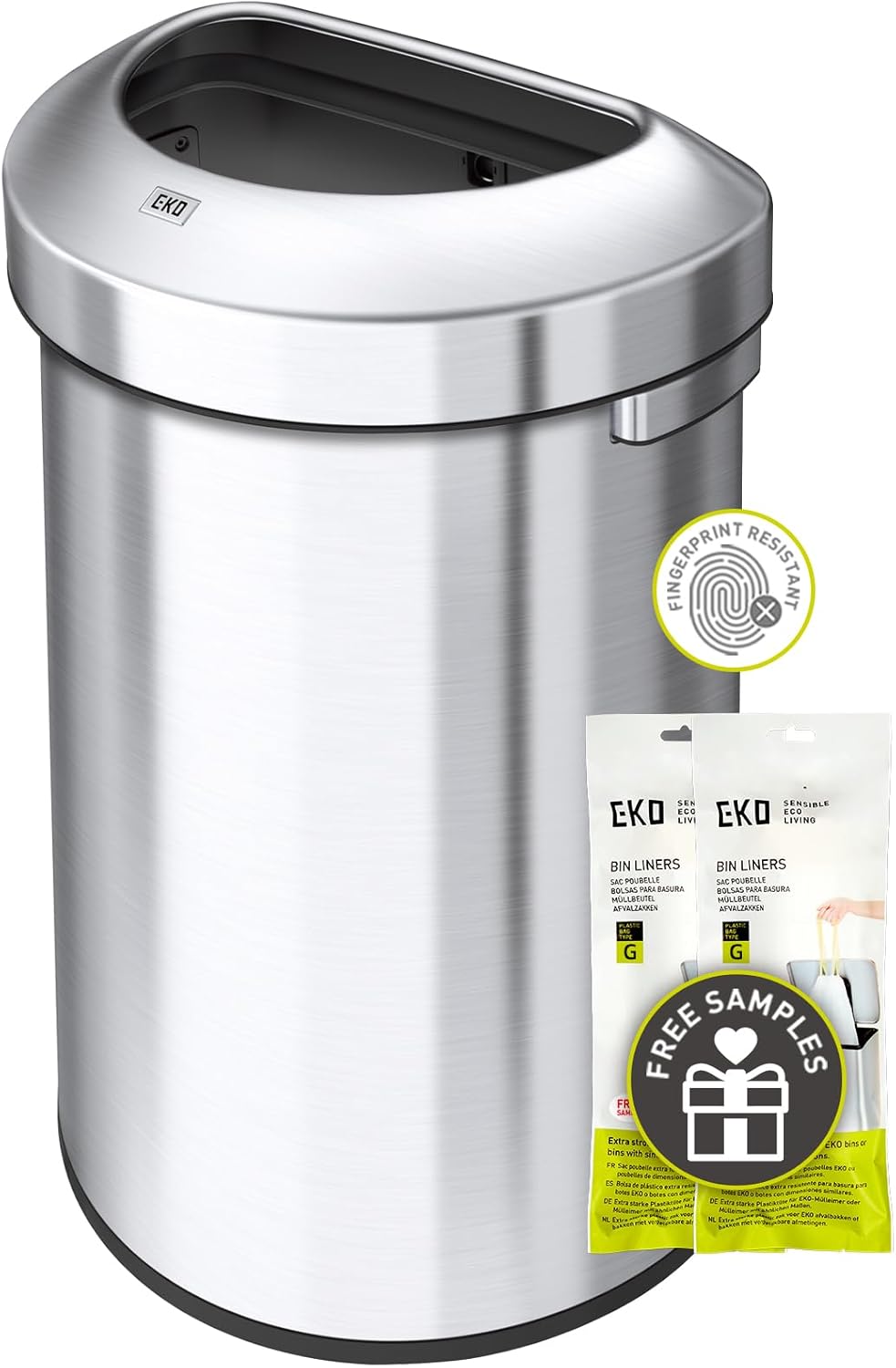 EKO Eternal 56L/15 Gallon Large Capacity Tall Commercial Trash Can, Round Open Top Waste Bin for Indoor and Outdoor, Black Steel Heavy-Duty, Durable Metal Garbage Bin for Home, Office, Restaurant