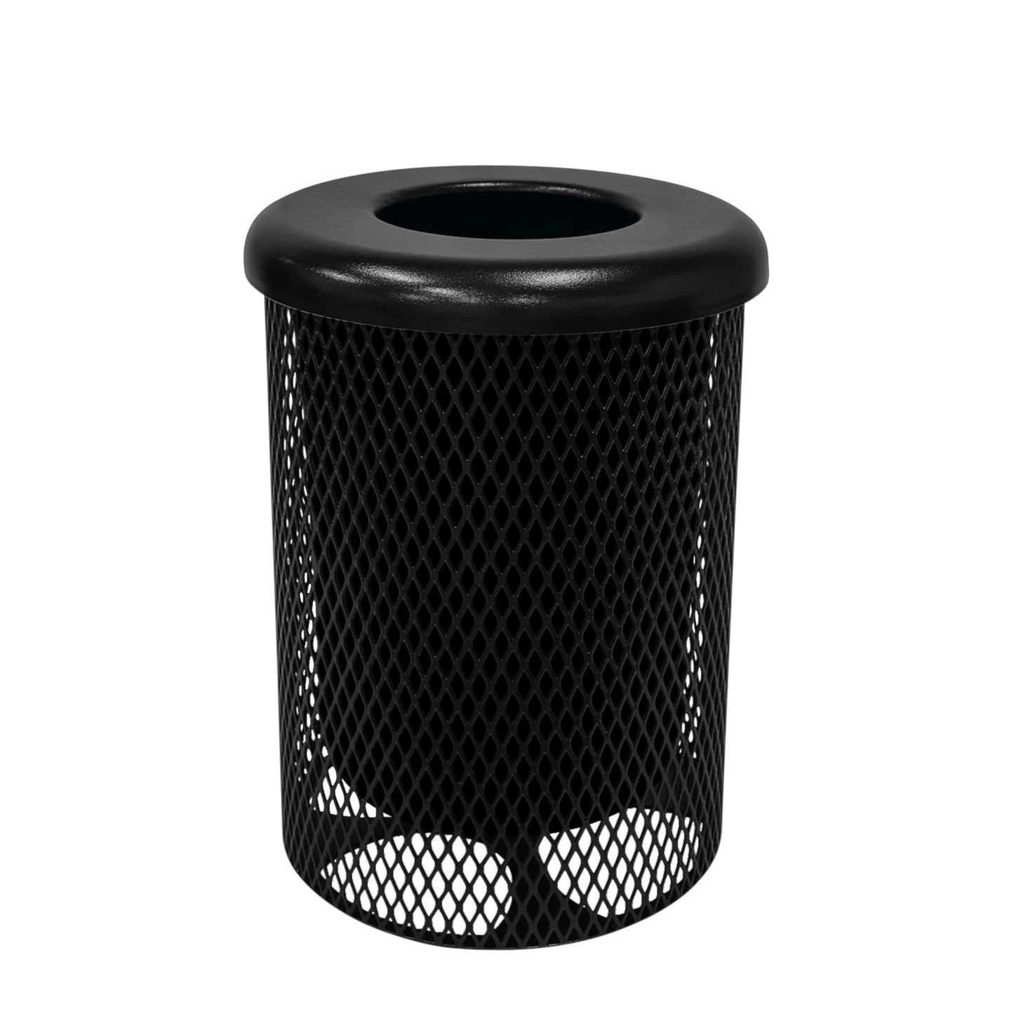 COATEDOUTDOORFURNITURE RFT-GRN Heavy Duty 32 Gallon Round Trash Receptacle, Liner Included, Green with Black Flat Top, Made in America