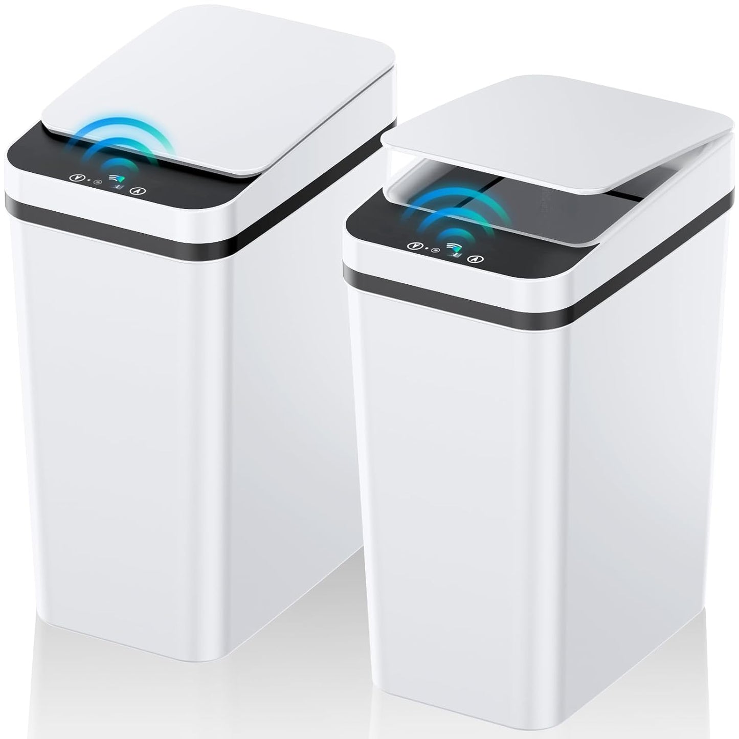 Bathroom Trash Can with Lid, KOEYLE 2 Pack 2.2 Gallon Automatic Touchless Garbage Can, Small Motion Sensor Smart Trash Can, Slim Waterproof Trash Bin for Bedroom, Bathroom, Office, Living Room (Black)