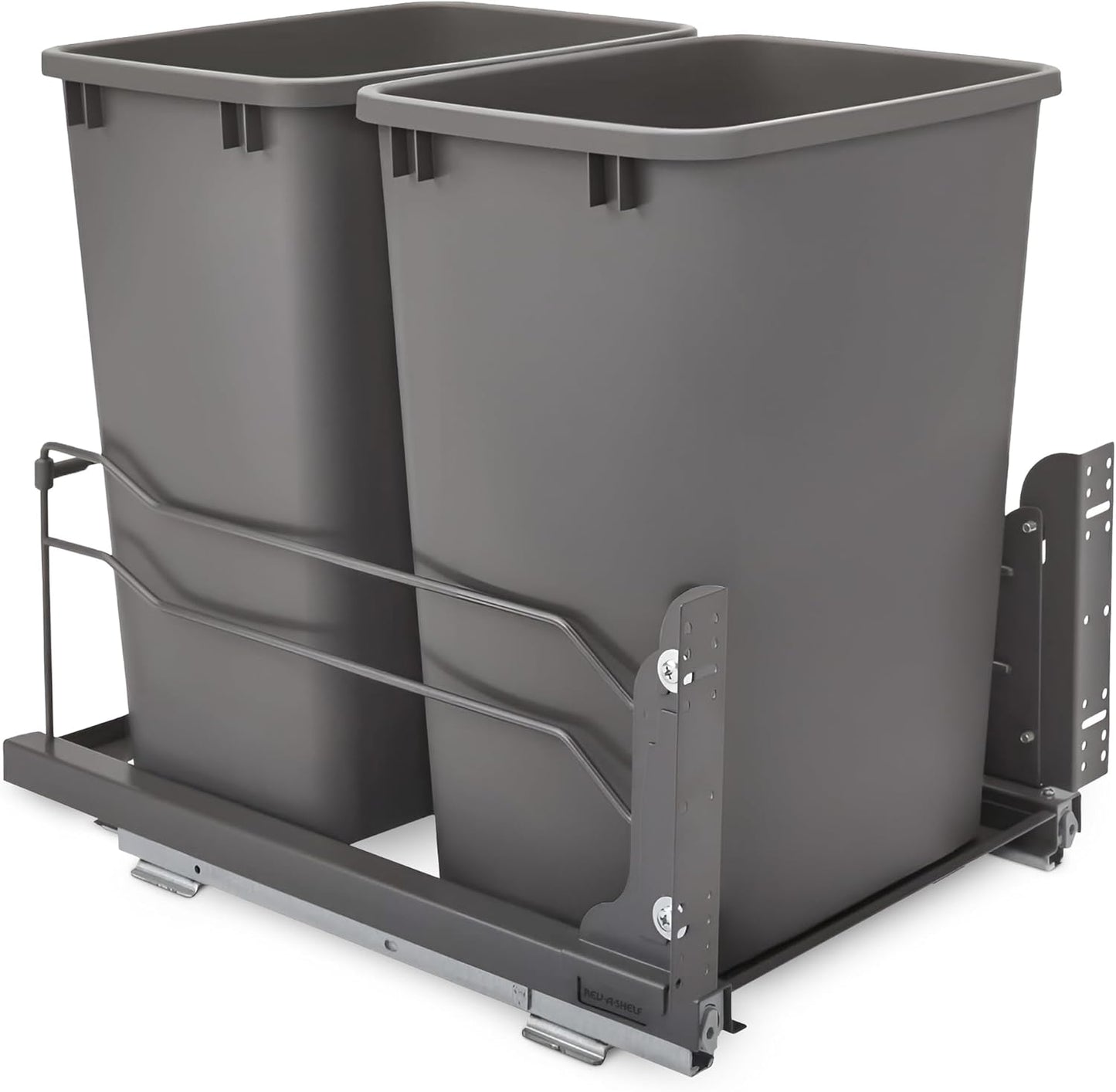 Rev-A-Shelf Double Trash Can Under Kitchen Cabinets Pullout, 35 Quart 8.75 Gallon with Soft-Close Slides, White, 53WC-1835SCDM-211