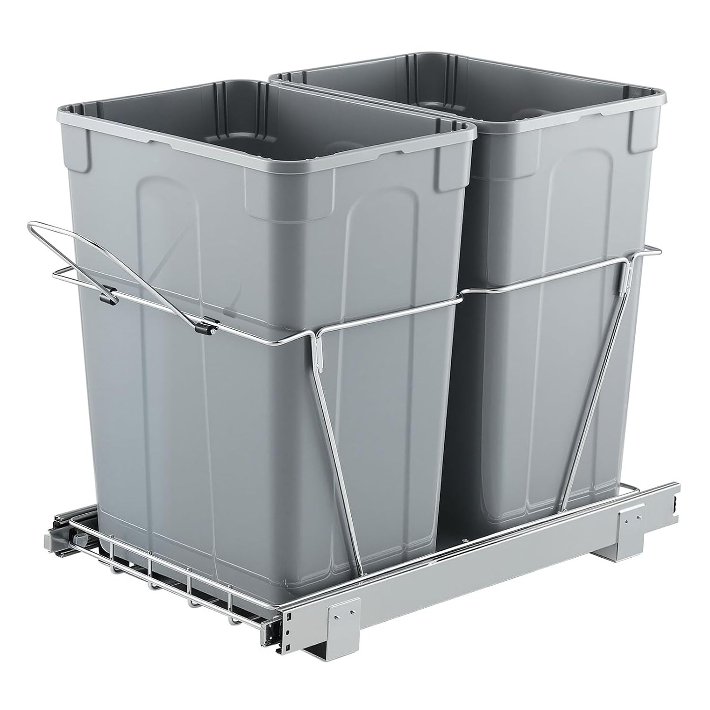 VEVOR Pullout Trash Can for Kitchen Cabinets, 27QTx2 Double Under Sink Garbage Waste Recycling Bin, Under Mount Waste Container, with Heavy Duty Metal Full Extension Sliding System and Handle Grey