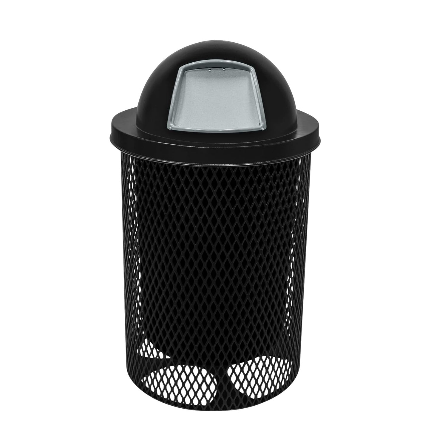 COATEDOUTDOORFURNITURE RFT-GRN Heavy Duty 32 Gallon Round Trash Receptacle, Liner Included, Green with Black Flat Top, Made in America