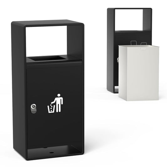 Outdoor Trash Can, 11-Gal Lockable Commercial Metal Waste Bin w/Tri-Key, Powder-Coated Steel & Removable Stainless Liner,Four-Side Openings—for Hotel Entrances,Parks,Malls (Black-Outdoor)