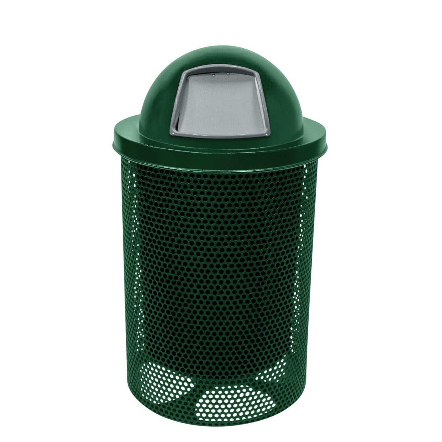 COATEDOUTDOORFURNITURE RFT-GRN Heavy Duty 32 Gallon Round Trash Receptacle, Liner Included, Green with Black Flat Top, Made in America