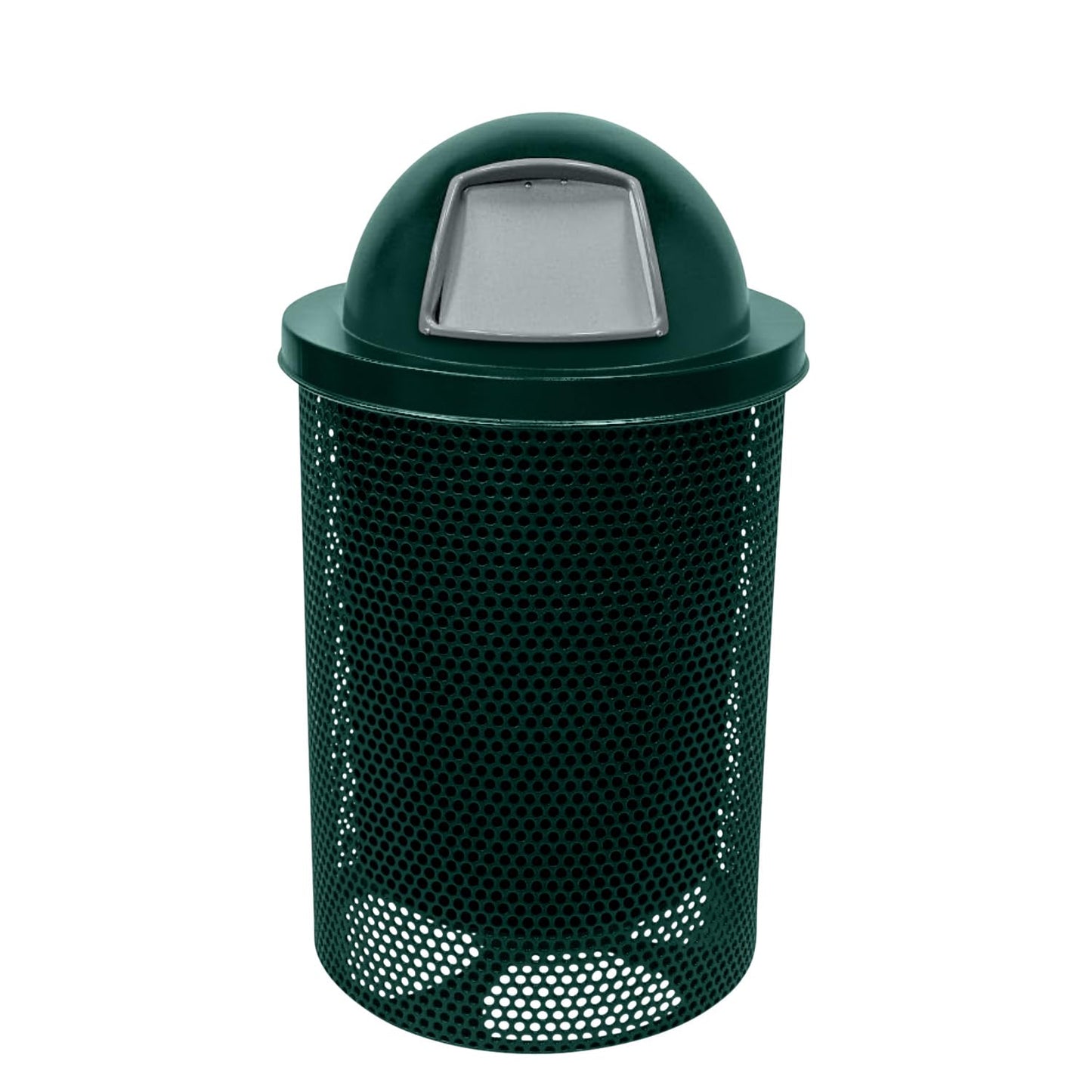 COATEDOUTDOORFURNITURE RFT-GRN Heavy Duty 32 Gallon Round Trash Receptacle, Liner Included, Green with Black Flat Top, Made in America