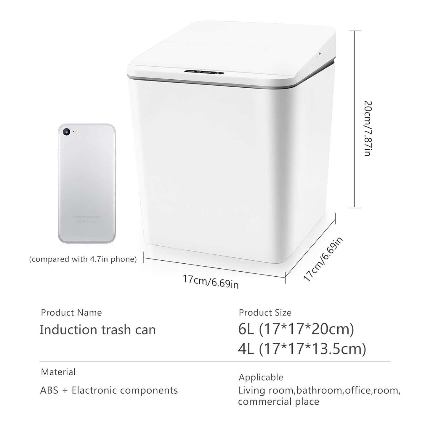 Automatic Small Countertop Trash Can, Rechargeable Mini Desktop Waste Bin with Lid for Office Desk/Bedside Table/Coffee Bar, White-1.5 Gal