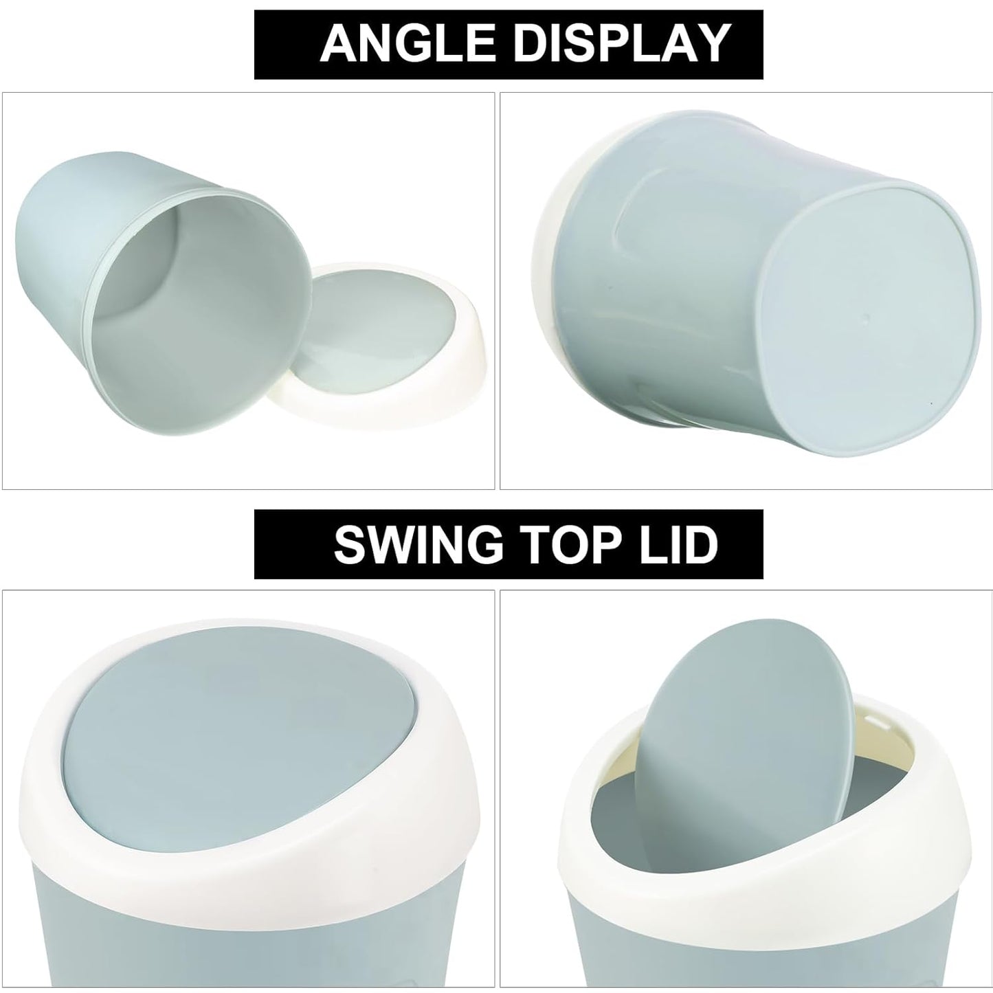 Zhehao 8 Pcs Plastic Mini Wastebasket Trash Can with Swing Lid 360 Trash Bags Desktop Small Garbage Bin Countertop Vanity Tabletop Waste Paper Basket for Home Office (Blue,Green,Pink)