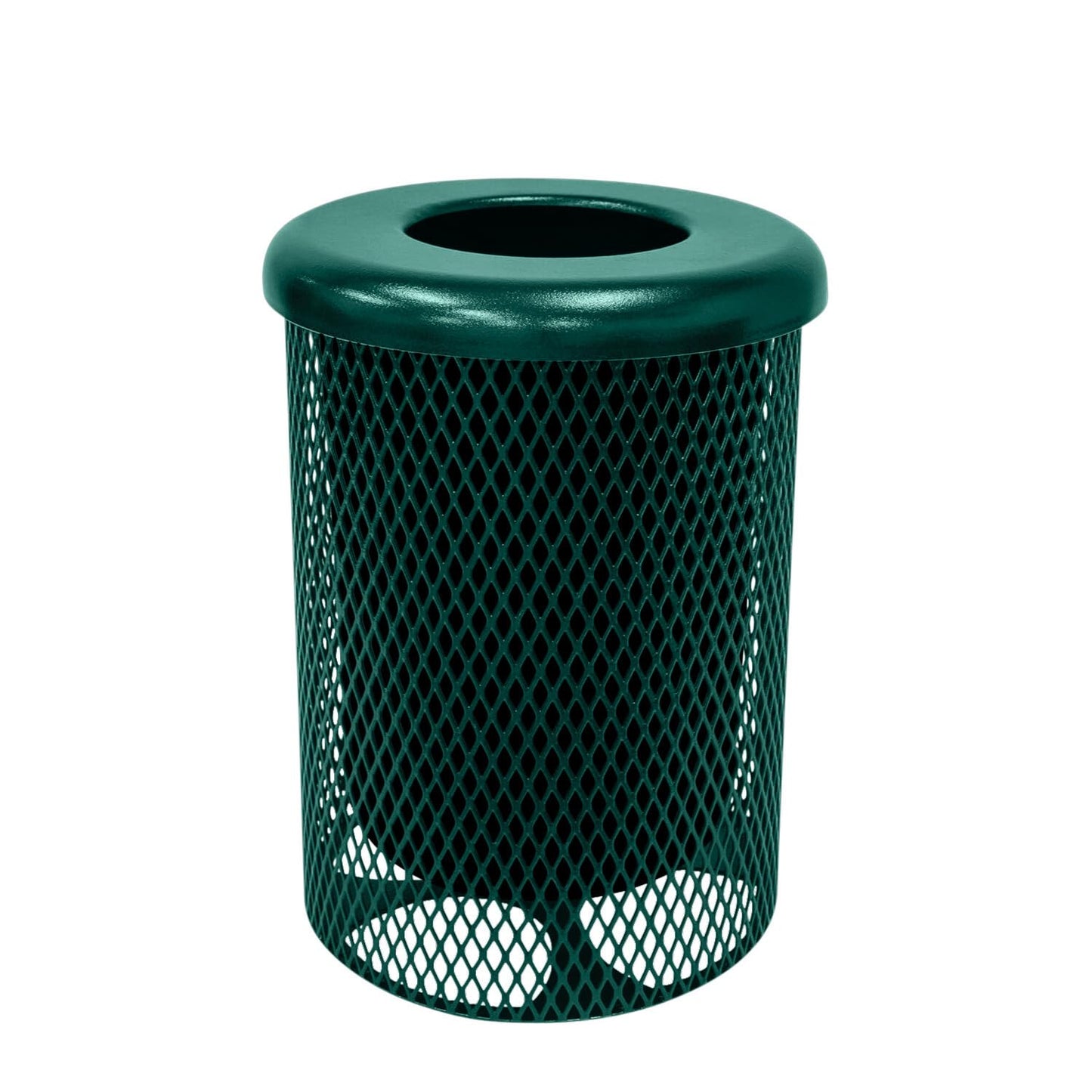 COATEDOUTDOORFURNITURE RFT-GRN Heavy Duty 32 Gallon Round Trash Receptacle, Liner Included, Green with Black Flat Top, Made in America