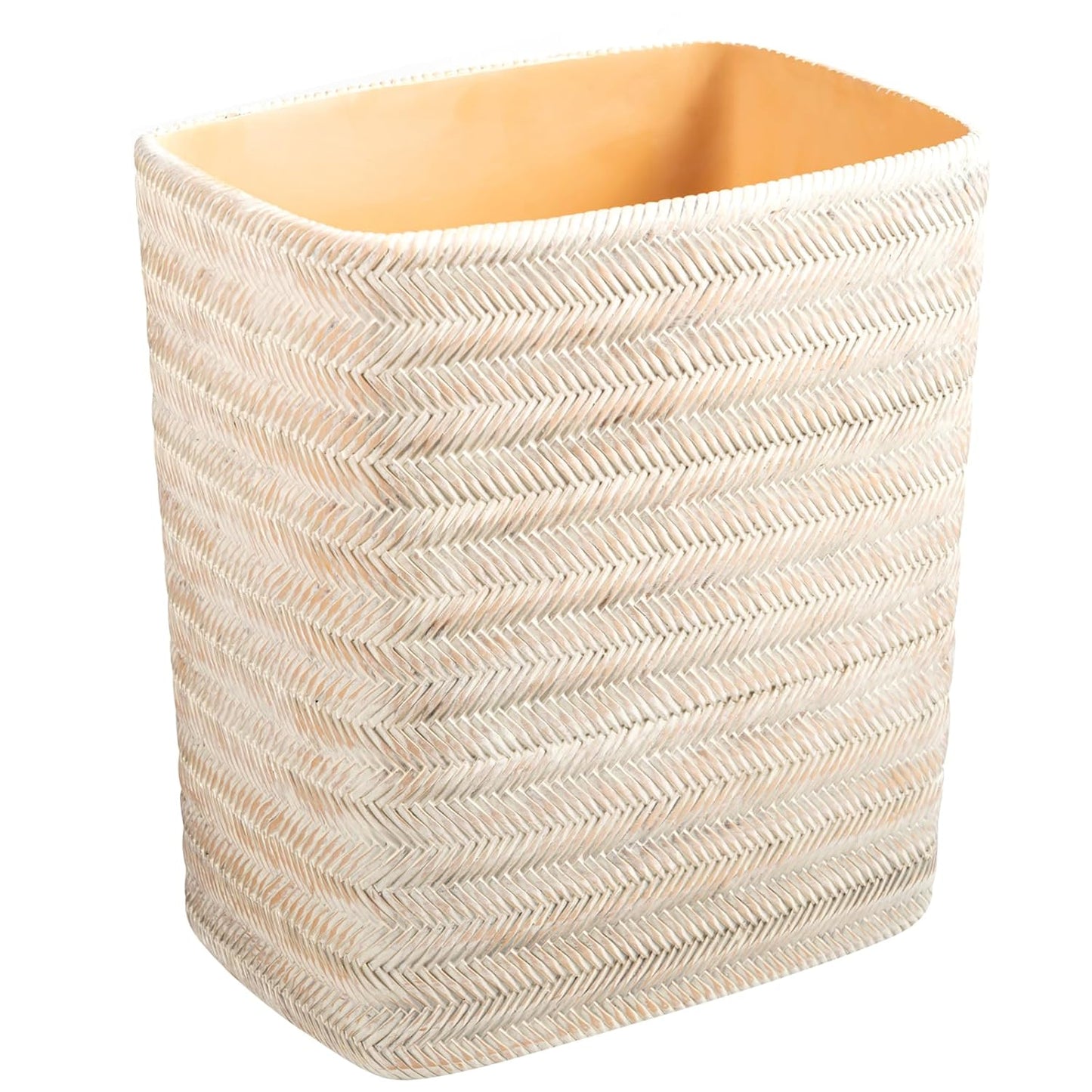 Natural Travertine Textures Mini Trash Can with Rose Gold Stainless Steel Lid, Mini Countertop Trash Can for Bathroom Kitchen, Desk or Table top Mini Garbage Can, Resin Tiny Waste Basket for Vanity