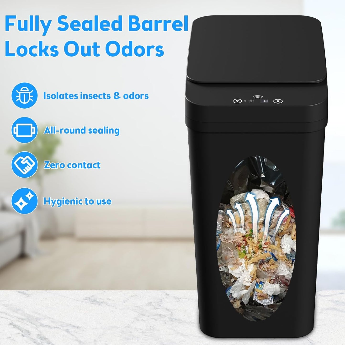 Bathroom Trash Can with Lid, KOEYLE 2 Pack 2.2 Gallon Automatic Touchless Garbage Can, Small Motion Sensor Smart Trash Can, Slim Waterproof Trash Bin for Bedroom, Bathroom, Office, Living Room (Black)