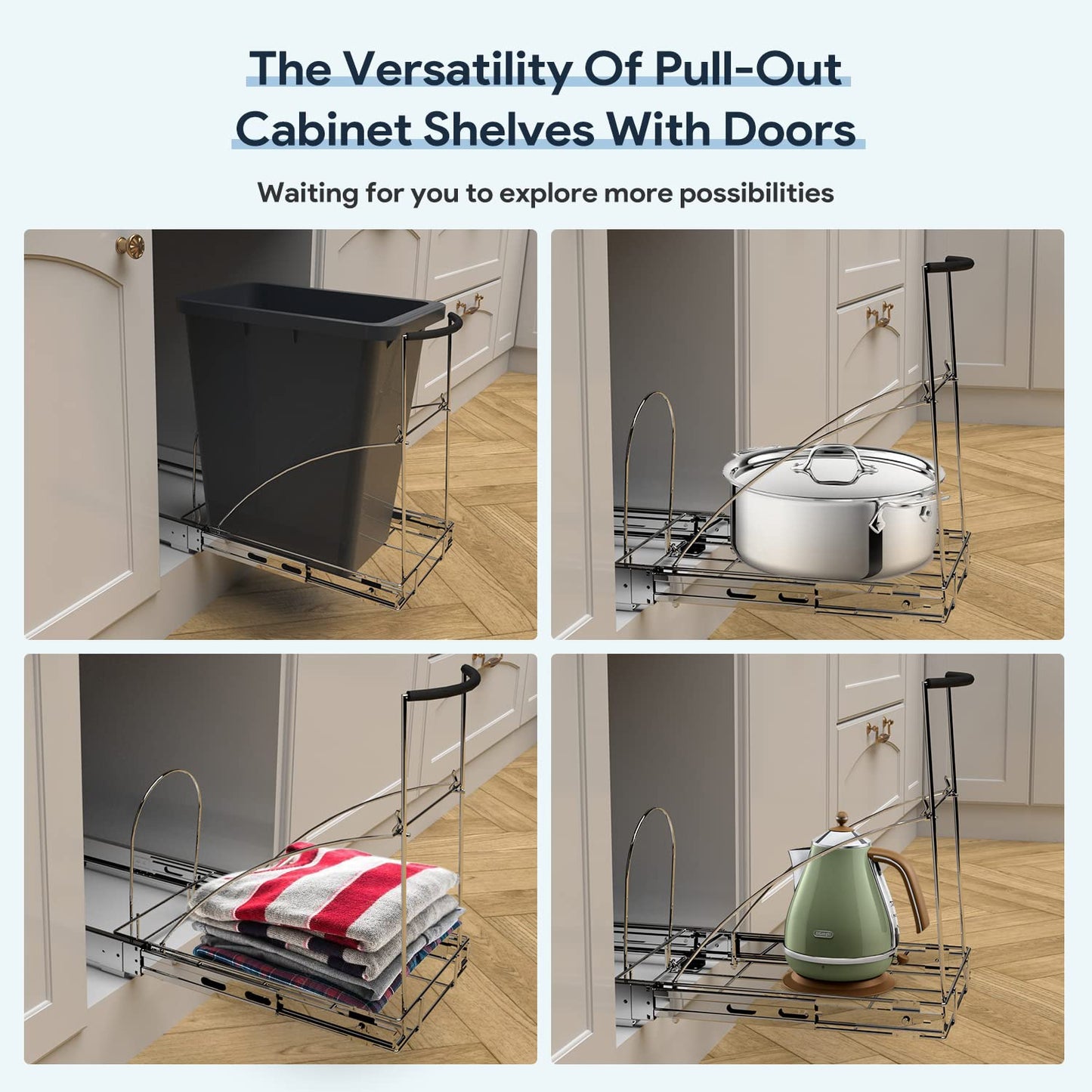 Tanamu Pull Out Trash Can Under Cabinet,Under Sink Slide Out Garbage for Kitchen,Requires 13" W X 18" D Minimum Cabinets,Chrome Adjustable for 7-10 Gallon Trash Can