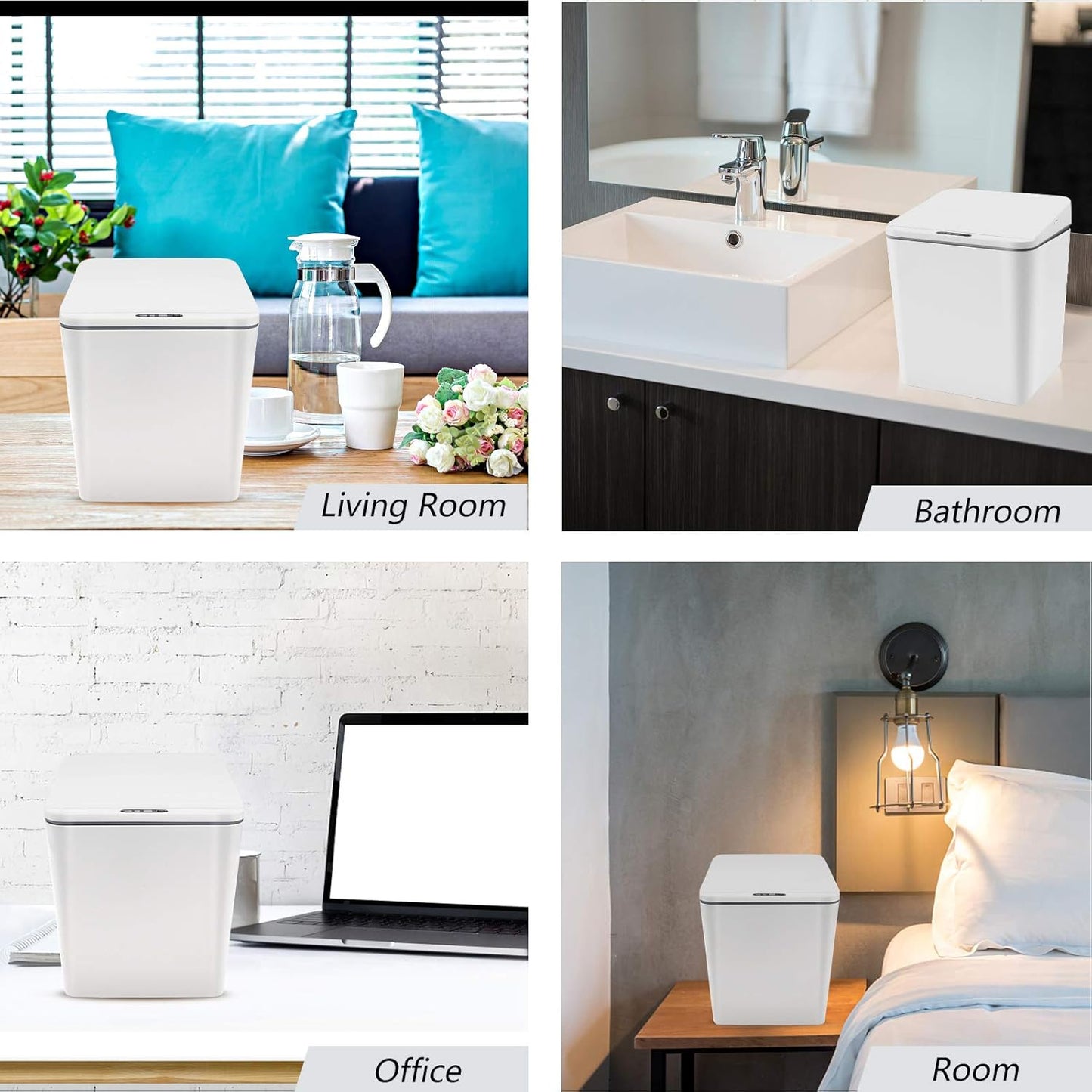 Automatic Small Countertop Trash Can, Rechargeable Mini Desktop Waste Bin with Lid for Office Desk/Bedside Table/Coffee Bar, White-1.5 Gal