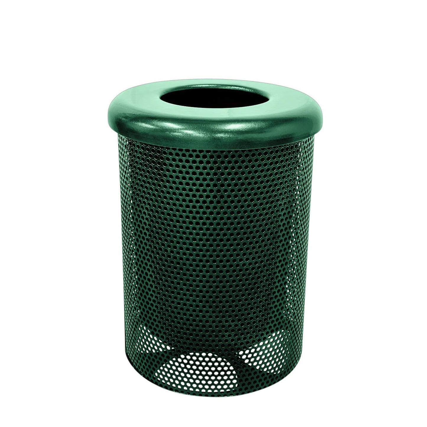 COATEDOUTDOORFURNITURE RFT-GRN Heavy Duty 32 Gallon Round Trash Receptacle, Liner Included, Green with Black Flat Top, Made in America