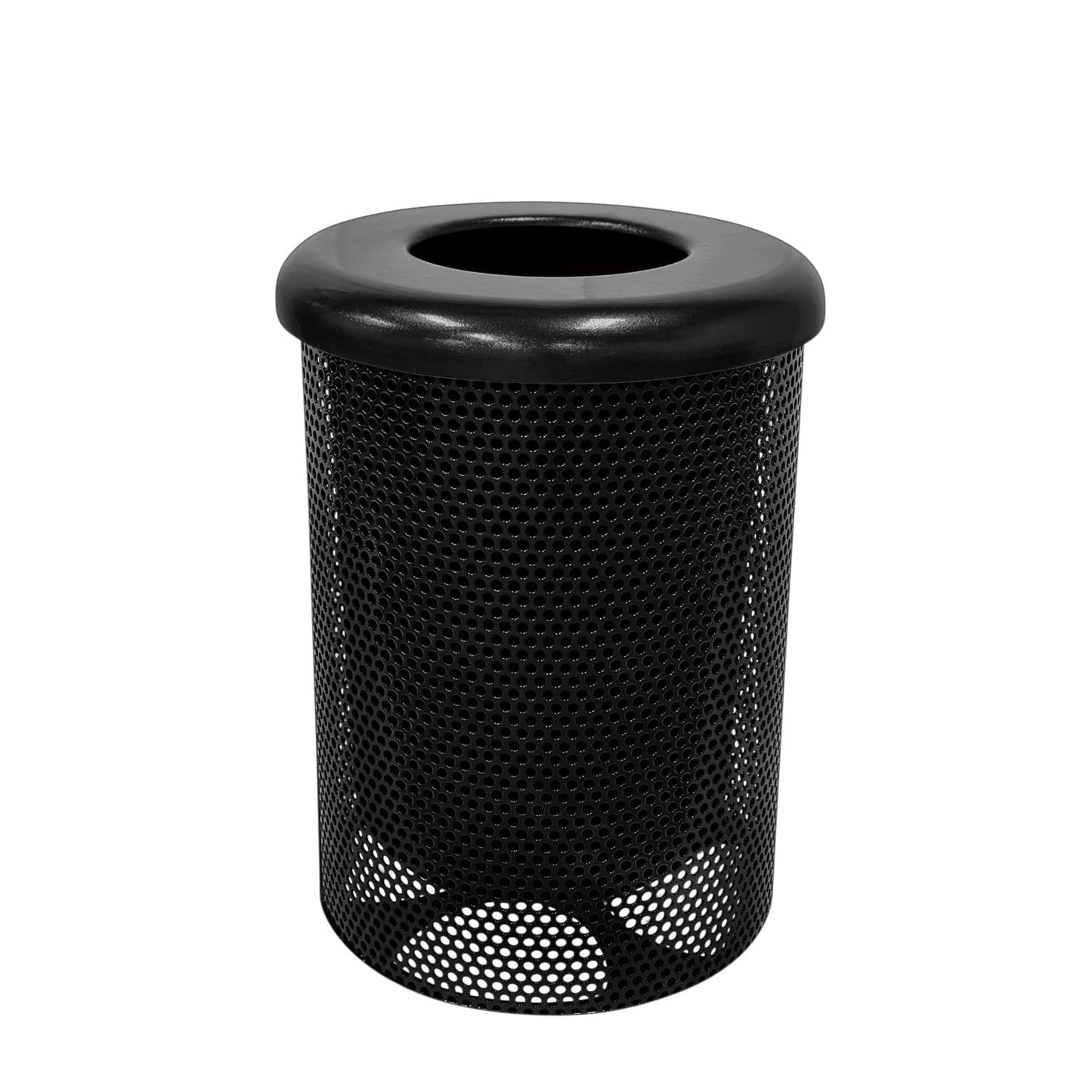 COATEDOUTDOORFURNITURE RFT-GRN Heavy Duty 32 Gallon Round Trash Receptacle, Liner Included, Green with Black Flat Top, Made in America