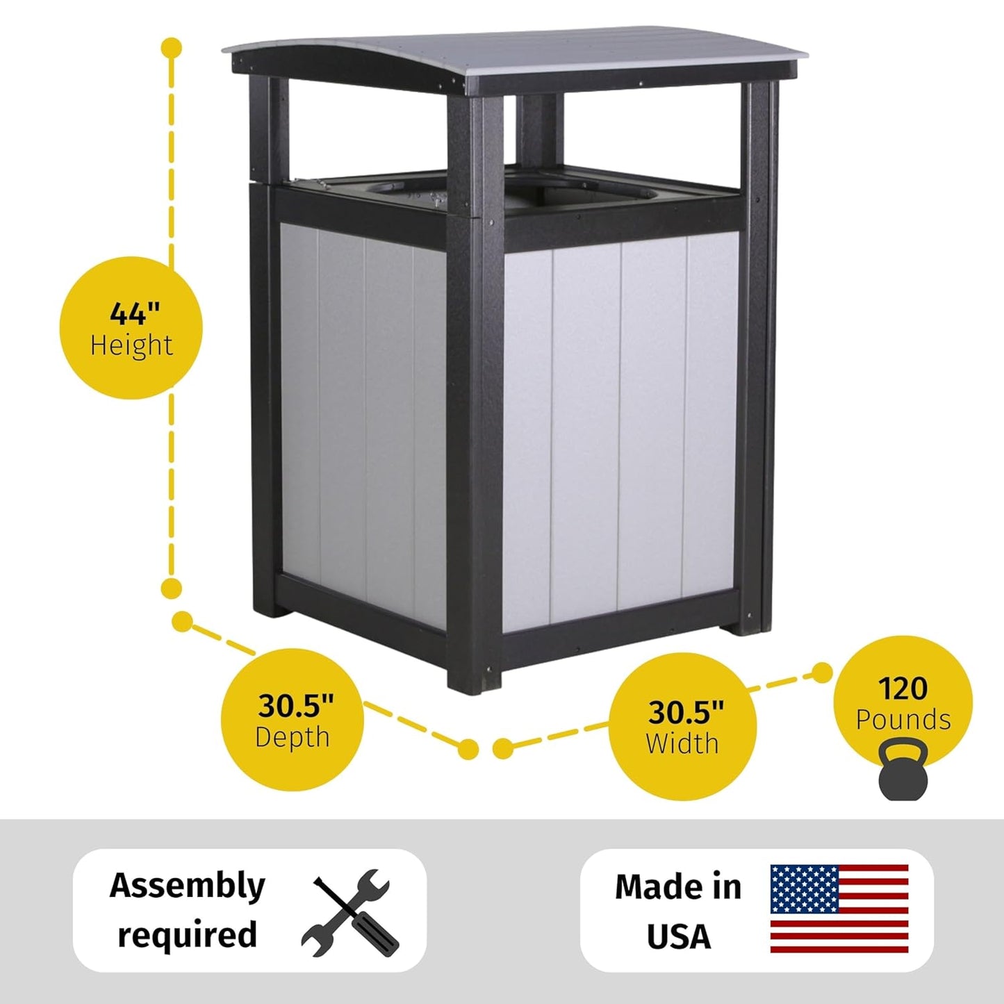 LuxCraft Poly Outdoor Trash Can, Garbage Can Outdoor - Durable All Weather Commercial Trash Can & Residential Outdoor Trash Bin for Patio Pool Park Business and Personal (Antique Mahogany & Black)