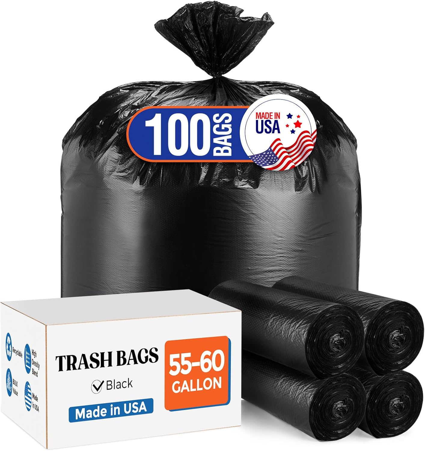 Delxo 30-33 Gallon Trash Bags, 250 Count – Medium Duty Garbage Bags, Thick, Durable & Puncture-Resistant Plastic Bolsas para basura, Perforated Design– Made in USA for Kitchen, Yard, Office (Black)
