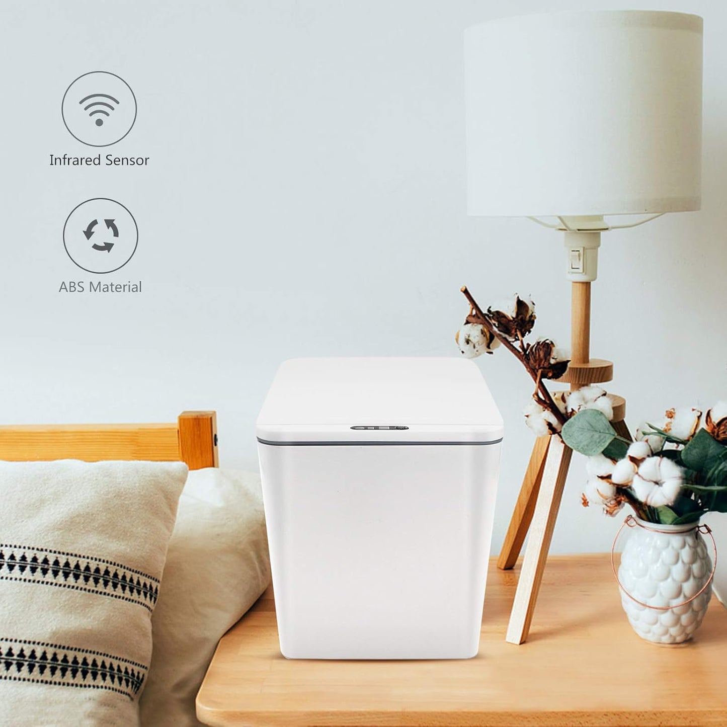 Automatic Small Countertop Trash Can, Rechargeable Mini Desktop Waste Bin with Lid for Office Desk/Bedside Table/Coffee Bar, White-1.5 Gal