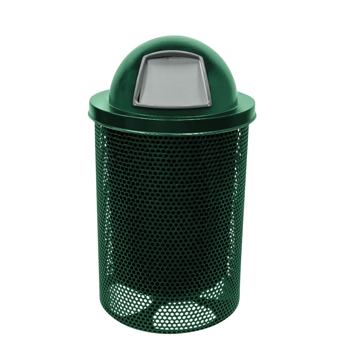 COATEDOUTDOORFURNITURE RFT-GRN Heavy Duty 32 Gallon Round Trash Receptacle, Liner Included, Green with Black Flat Top, Made in America