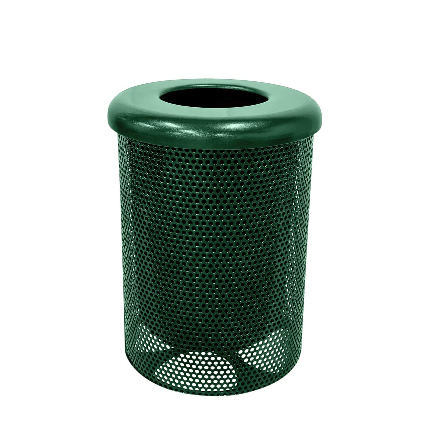 COATEDOUTDOORFURNITURE RFT-GRN Heavy Duty 32 Gallon Round Trash Receptacle, Liner Included, Green with Black Flat Top, Made in America