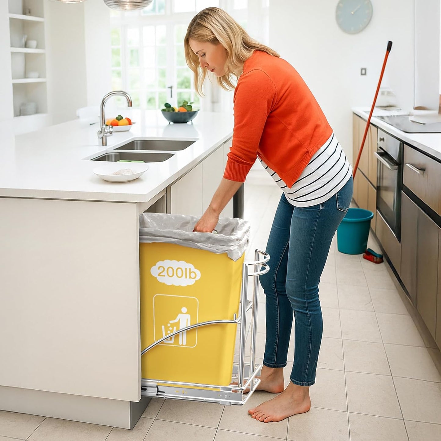 ANASTA Single Pull Out Trash Can Under Cabinet 7-13 Gal, Heavy Duty Under Sink Garbage Can, 50Qt Slide Out Waste Bin for 13" Wx 17" Hx 19" D Base Cabinet, Trash Bin Holder for Drawer/Counter, No Can