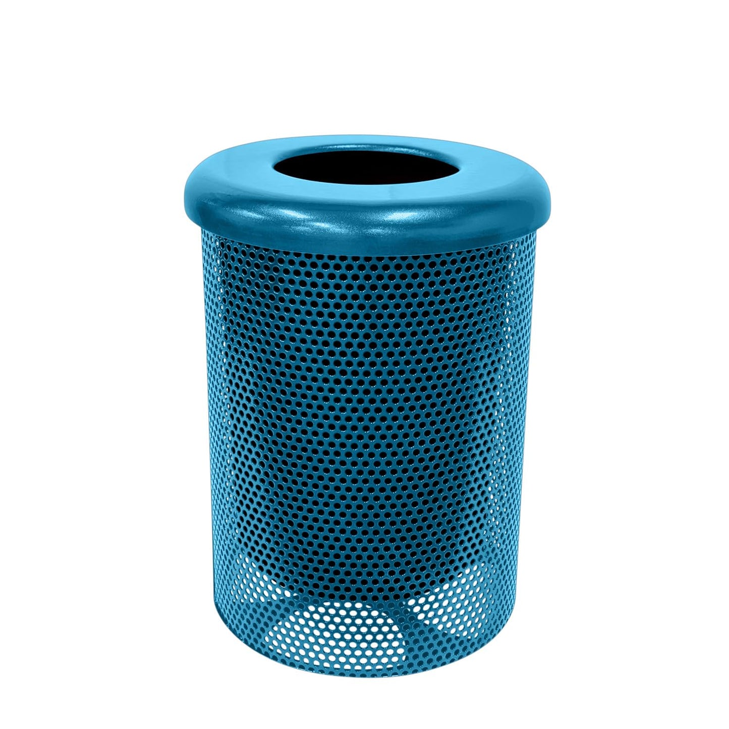 COATEDOUTDOORFURNITURE RFT-GRN Heavy Duty 32 Gallon Round Trash Receptacle, Liner Included, Green with Black Flat Top, Made in America