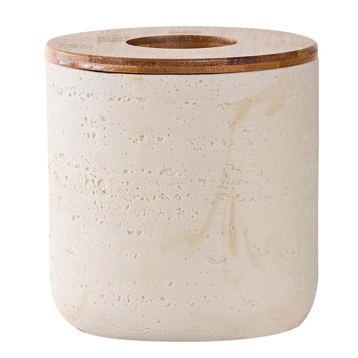 Natural Travertine Textures Mini Trash Can with Rose Gold Stainless Steel Lid, Mini Countertop Trash Can for Bathroom Kitchen, Desk or Table top Mini Garbage Can, Resin Tiny Waste Basket for Vanity