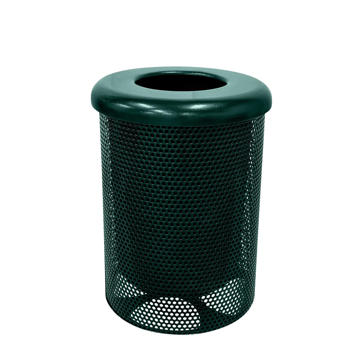COATEDOUTDOORFURNITURE RFT-GRN Heavy Duty 32 Gallon Round Trash Receptacle, Liner Included, Green with Black Flat Top, Made in America