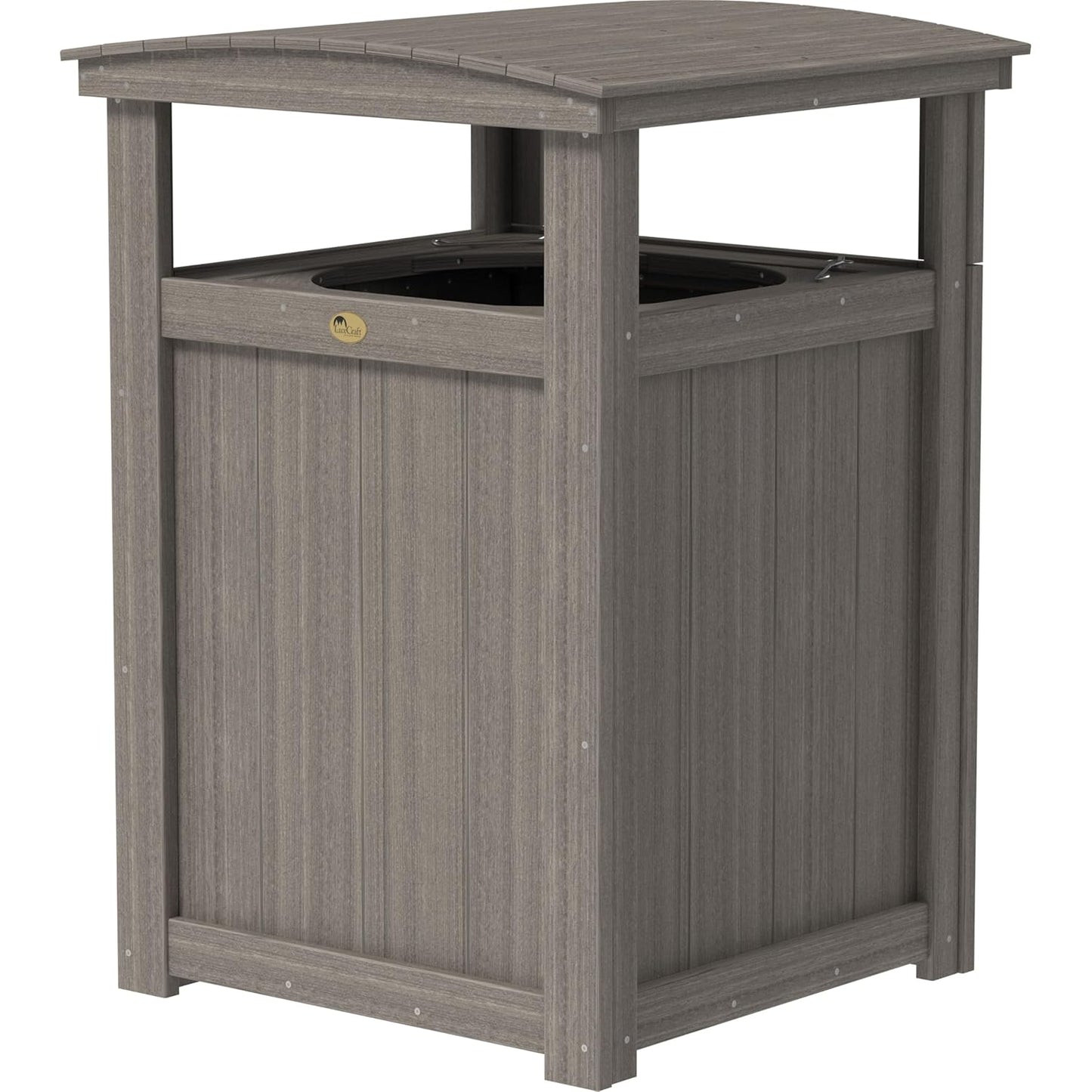 LuxCraft Poly Outdoor Trash Can, Garbage Can Outdoor - Durable All Weather Commercial Trash Can & Residential Outdoor Trash Bin for Patio Pool Park Business and Personal (Antique Mahogany & Black)