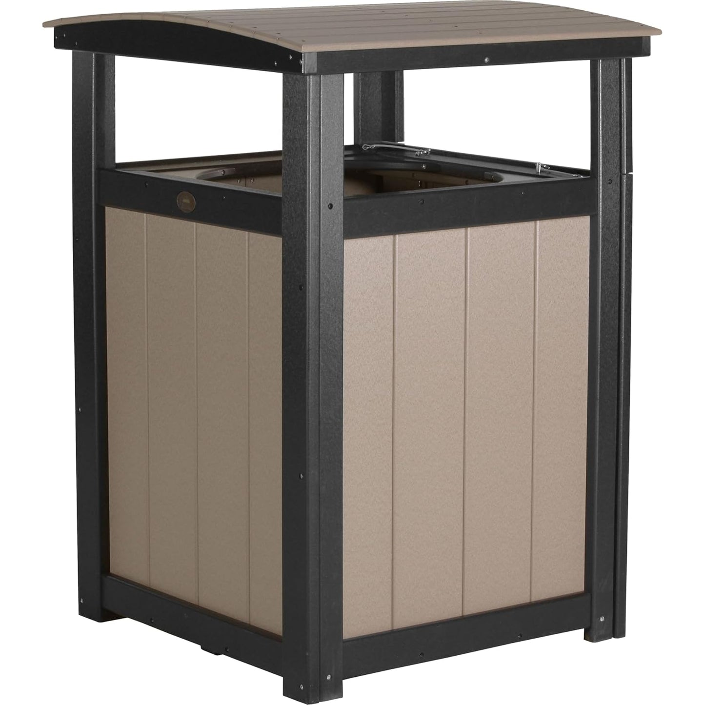 LuxCraft Poly Outdoor Trash Can, Garbage Can Outdoor - Durable All Weather Commercial Trash Can & Residential Outdoor Trash Bin for Patio Pool Park Business and Personal (Antique Mahogany & Black)