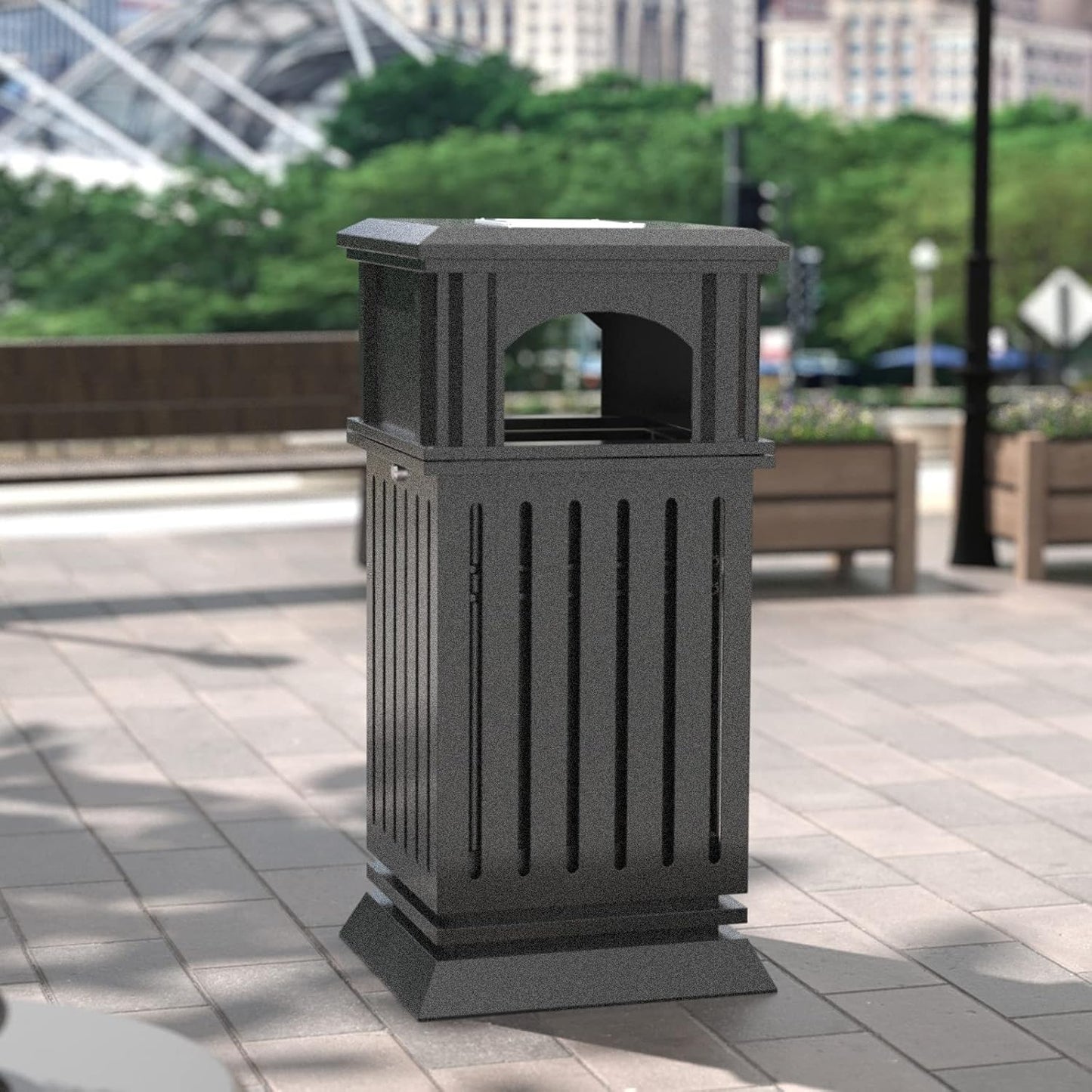 BEAMNOVA Black Trash Can Outdoor Top Tray Stainless Steel Commercial Garbage Enclosure with Locking Lid Heavy Duty Industrial Yard Garage Waste Container, 37.4 * 17.7 * 17.7in