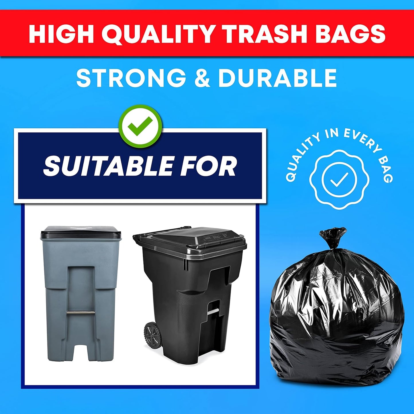 Tasker 95-96 Gallon Trash Bags Heavy Duty (Mega-Value 50/Bags w/Ties) 95-100 Gallon Trash Bags│Black Heavy Duty Trash Bag │Extra Large Garbage Bags