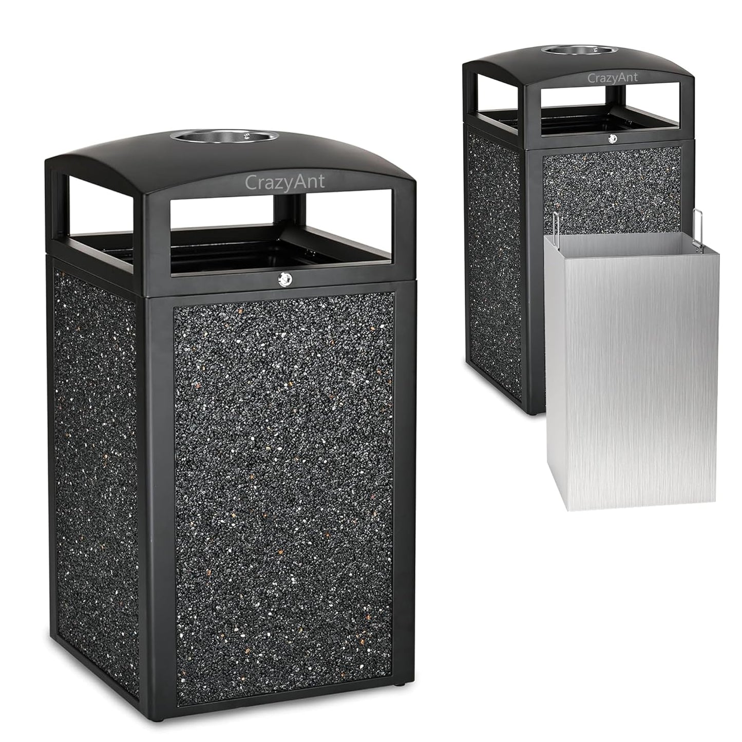 Outdoor Trash Can, 11-Gal Lockable Commercial Metal Waste Bin w/Tri-Key, Powder-Coated Steel & Removable Stainless Liner,Four-Side Openings—for Hotel Entrances,Parks,Malls (Black-Outdoor)