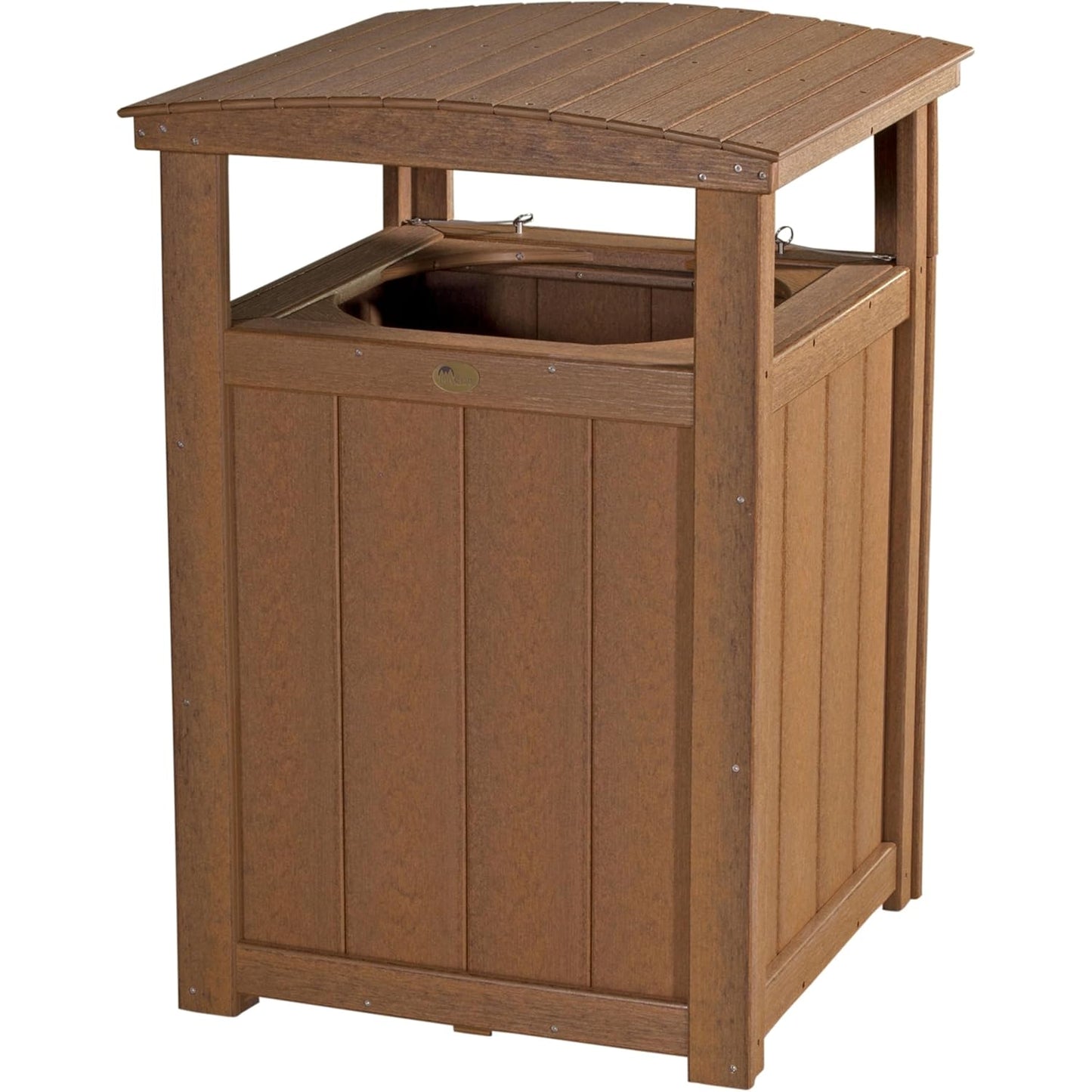 LuxCraft Poly Outdoor Trash Can, Garbage Can Outdoor - Durable All Weather Commercial Trash Can & Residential Outdoor Trash Bin for Patio Pool Park Business and Personal (Antique Mahogany & Black)