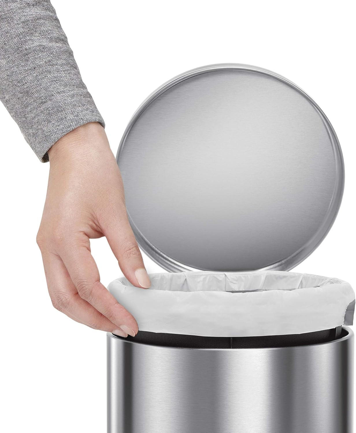 simplehuman 4.5 Liter / 1.2 Gallon Round Bathroom Step Trash Can, Brushed Stainless Steel