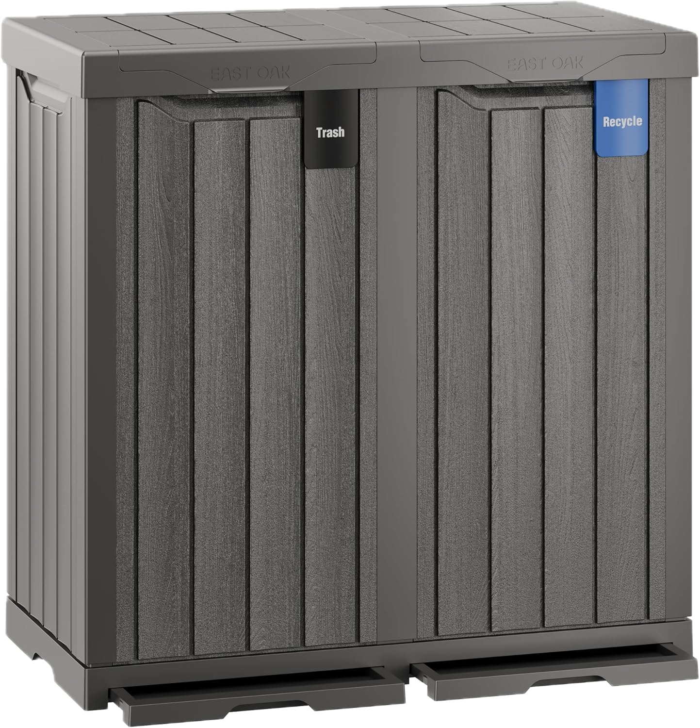 EAST OAK 76 Gallon Outdoor Trash Can | Waterproof Resin Garbage Can with Tiered Lid & Drip Tray | Outside Trash Bin for Patio | Kitchen, Backyard & Deck | Gray Color