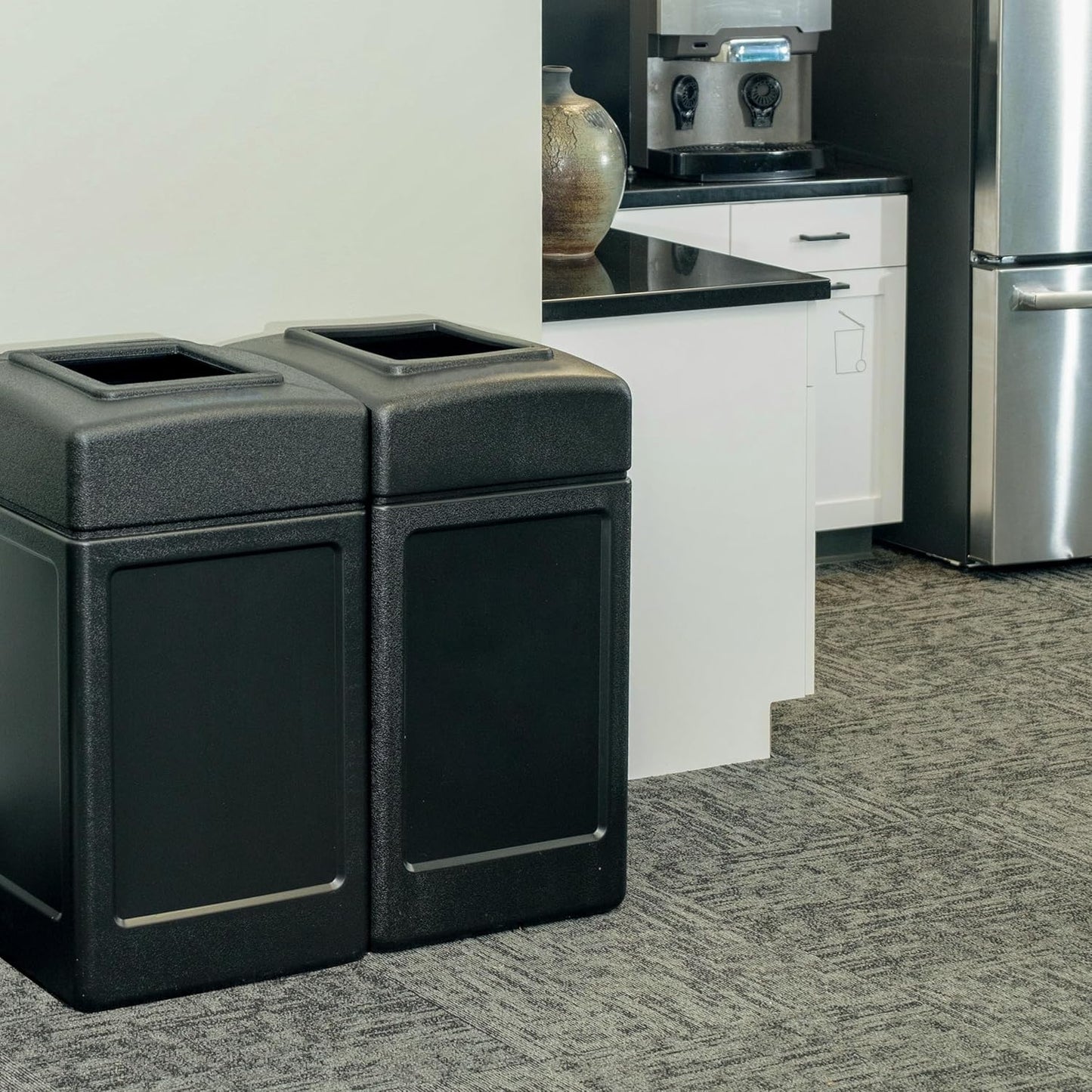 Commercial Zone 732101 Open-Top Indoor/Outdoor Square 42 Gallon Large Waste Trash Container Bin, Black